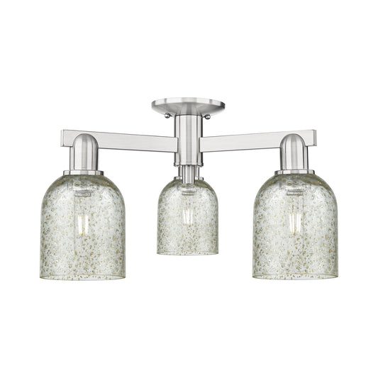 Innovations Caledonia 23in 3-Light Semi-Flush Mount | Industrial Brushed Satin Nickel Steel and Mica Glass | Damp-Rated Entryway & | Model 716-3F-SN-G259