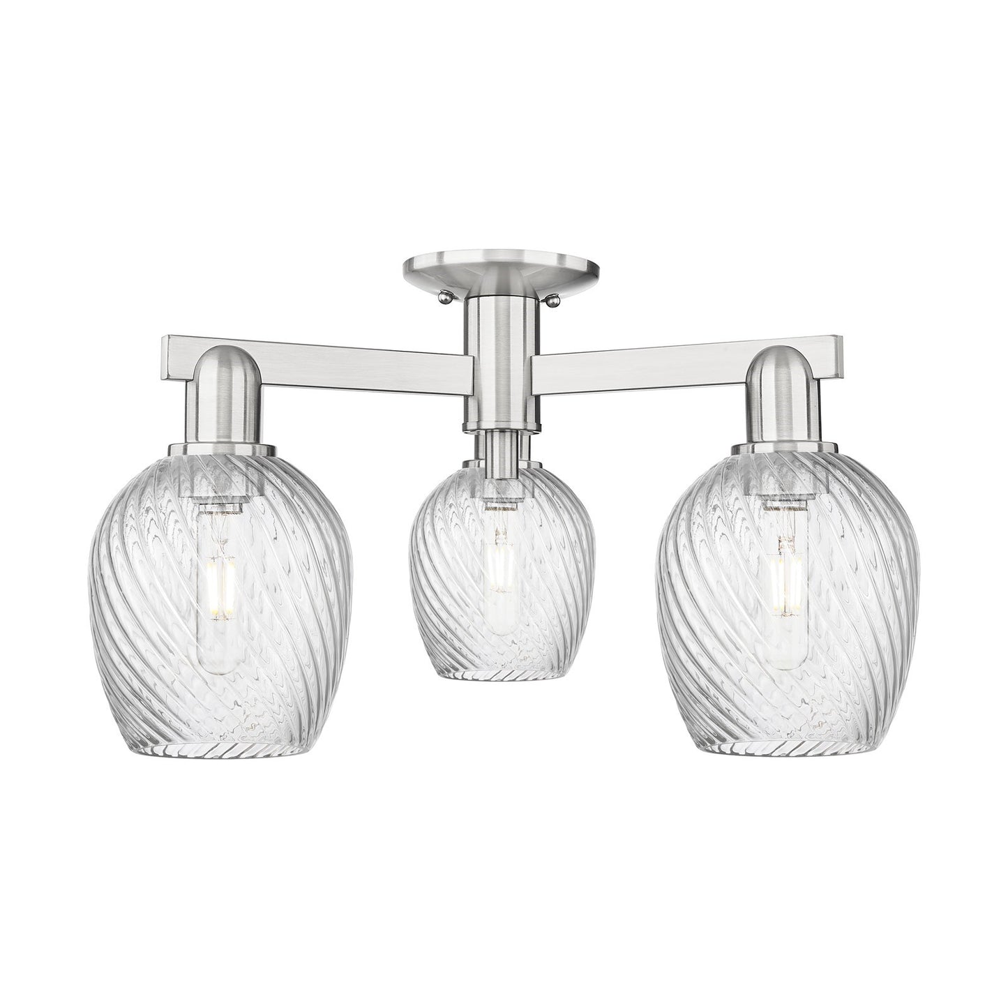 Innovations Salina 23.25in 3-Light Semi-Flush | Industrial Brushed Satin Nickel Steel and Clear Spiral Fluted Glass | Kitchen & | Model 716-3F-SN-G292