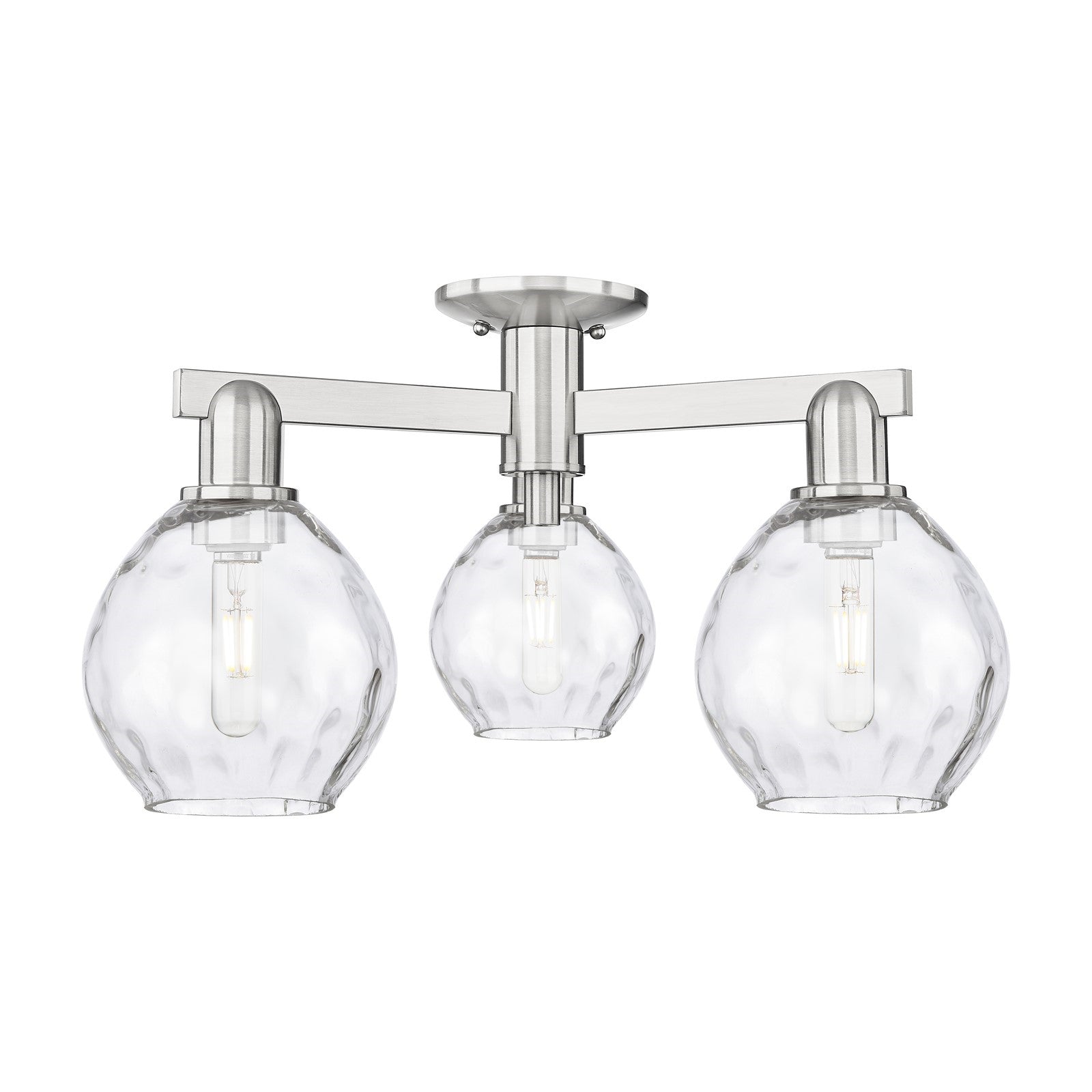 Innovations Waverly 24in 3-Light Semi-Flush Mount | Industrial Brushed Satin Nickel and Clear Glass | Living Room & Hallway | 23.5 | Model 716-3F-SN-G362