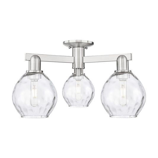 Innovations Waverly 24in 3-Light Semi-Flush Mount | Industrial Brushed Satin Nickel and Clear Glass | Living Room & Hallway | 23.5 | Model 716-3F-SN-G362