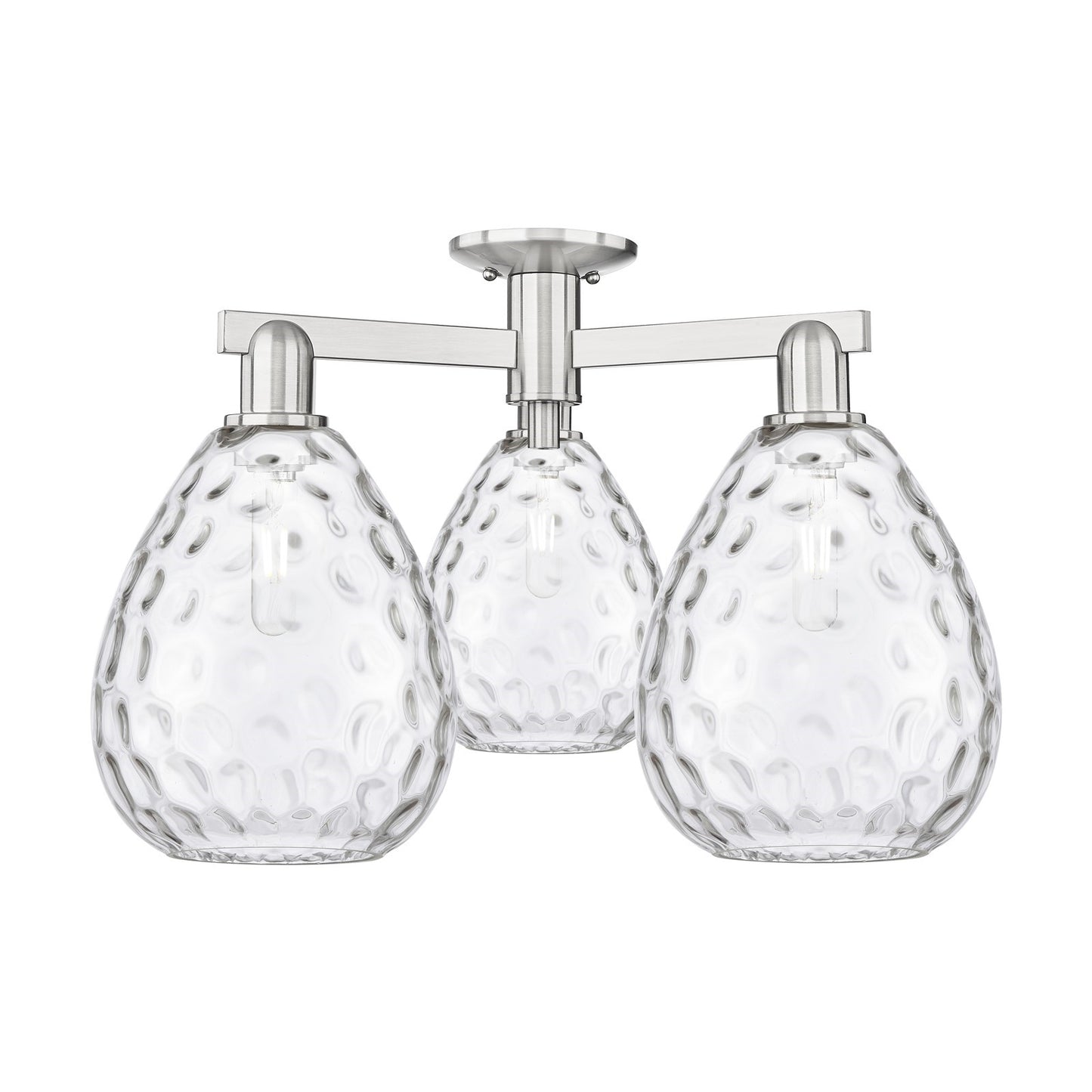 Innovations Waverly 26in 3-Light Semi-Flush Mount | Industrial Brushed Satin Nickel Steel and Clear Glass | Living Room, Bedroom & | Model 716-3F-SN-G372