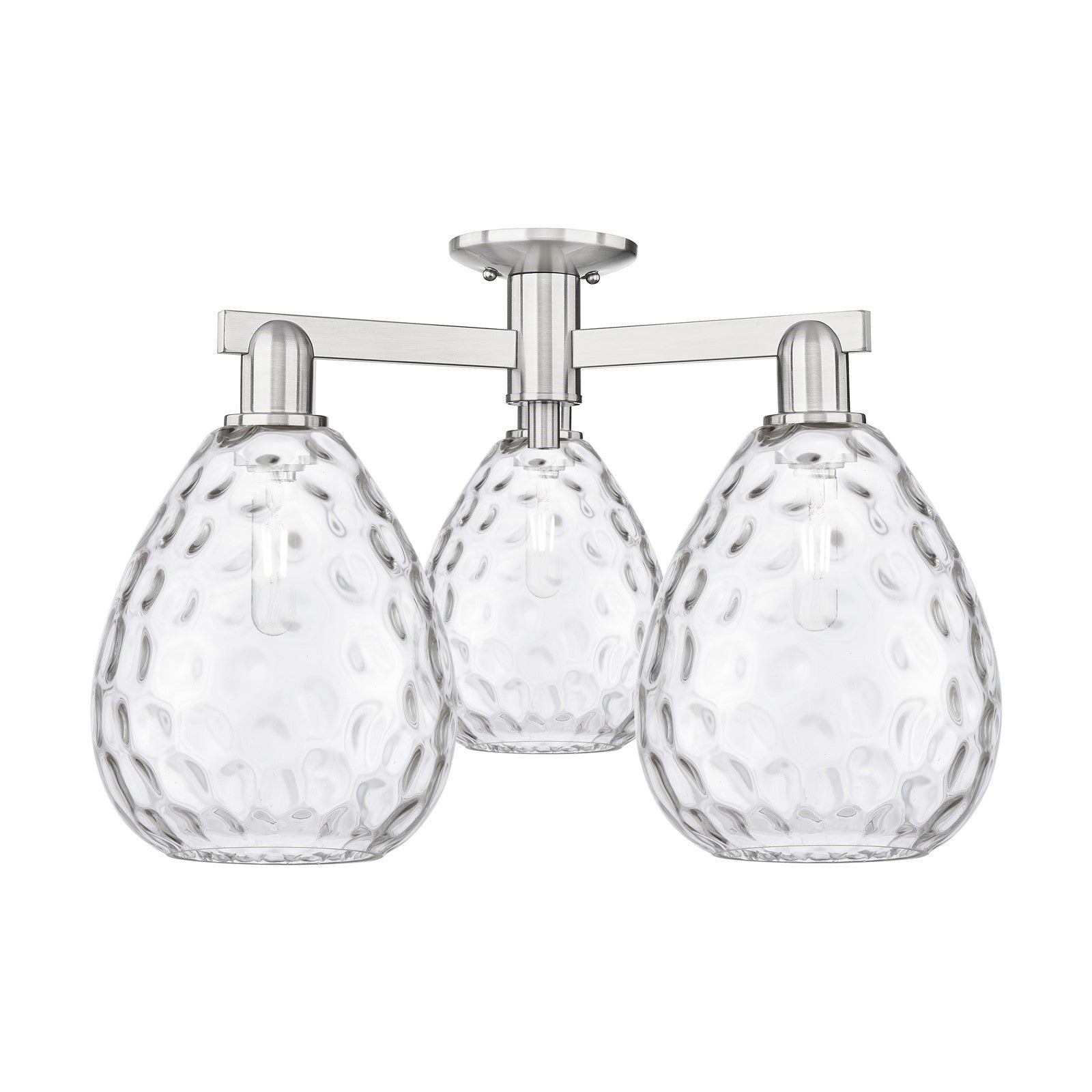 Innovations Waverly 26in 3-Light Semi-Flush Mount | Industrial Brushed Satin Nickel Steel and Clear Glass | Living Room, Bedroom & | Model 716-3F-SN-G372