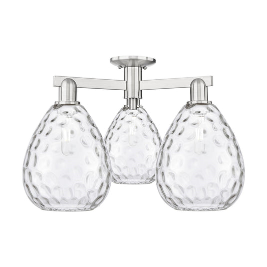 Innovations Waverly 26in 3-Light Semi-Flush Mount | Industrial Brushed Satin Nickel Steel and Clear Glass | Living Room, Bedroom & | Model 716-3F-SN-G372
