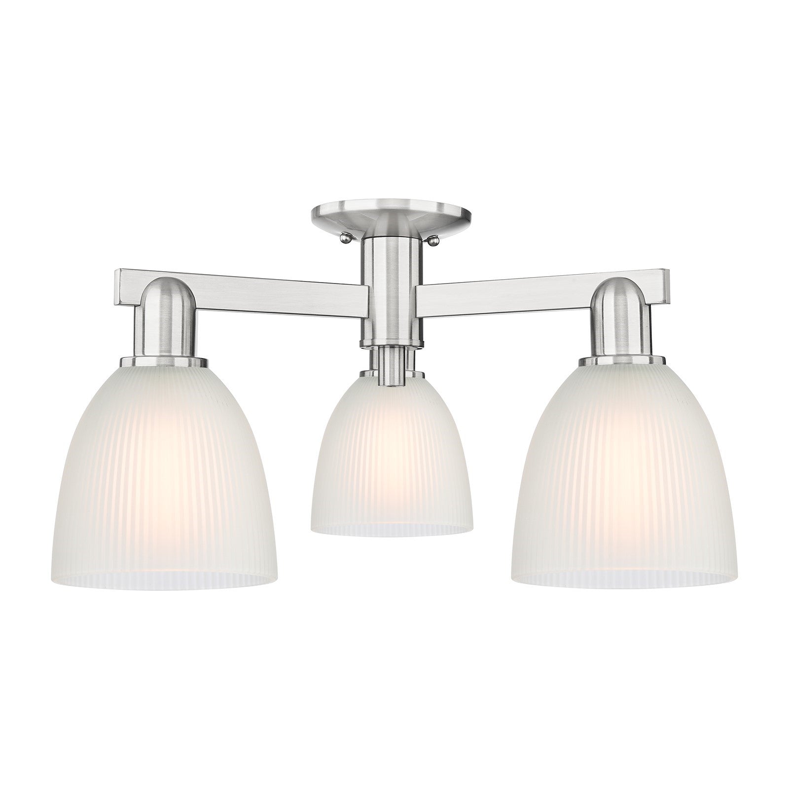 Innovations Castile 24in 3-Light Semi-Flush Mount | Industrial Brushed Satin Nickel and White Glass | Entryway & Hallway | 23.5 x | Model 716-3F-SN-G381