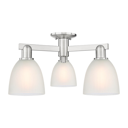 Innovations Castile 24in 3-Light Semi-Flush Mount | Industrial Brushed Satin Nickel and White Glass | Entryway & Hallway | 23.5 x | Model 716-3F-SN-G381