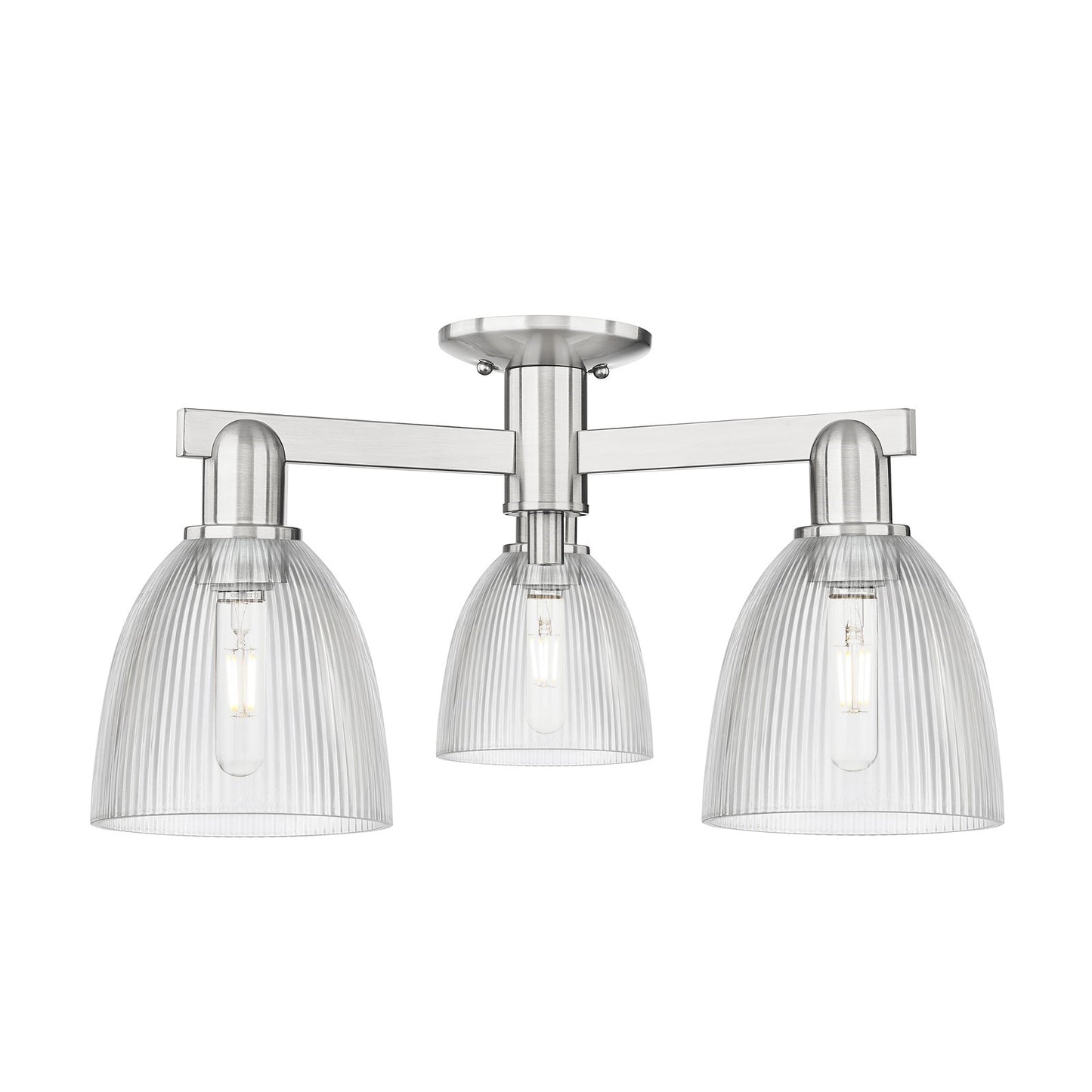 Innovations Castile 24in 3-Light Semi-Flush Mount | Industrial Brushed Satin Nickel Steel and Clear Glass | Damp-Rated Hallway & | Model 716-3F-SN-G382