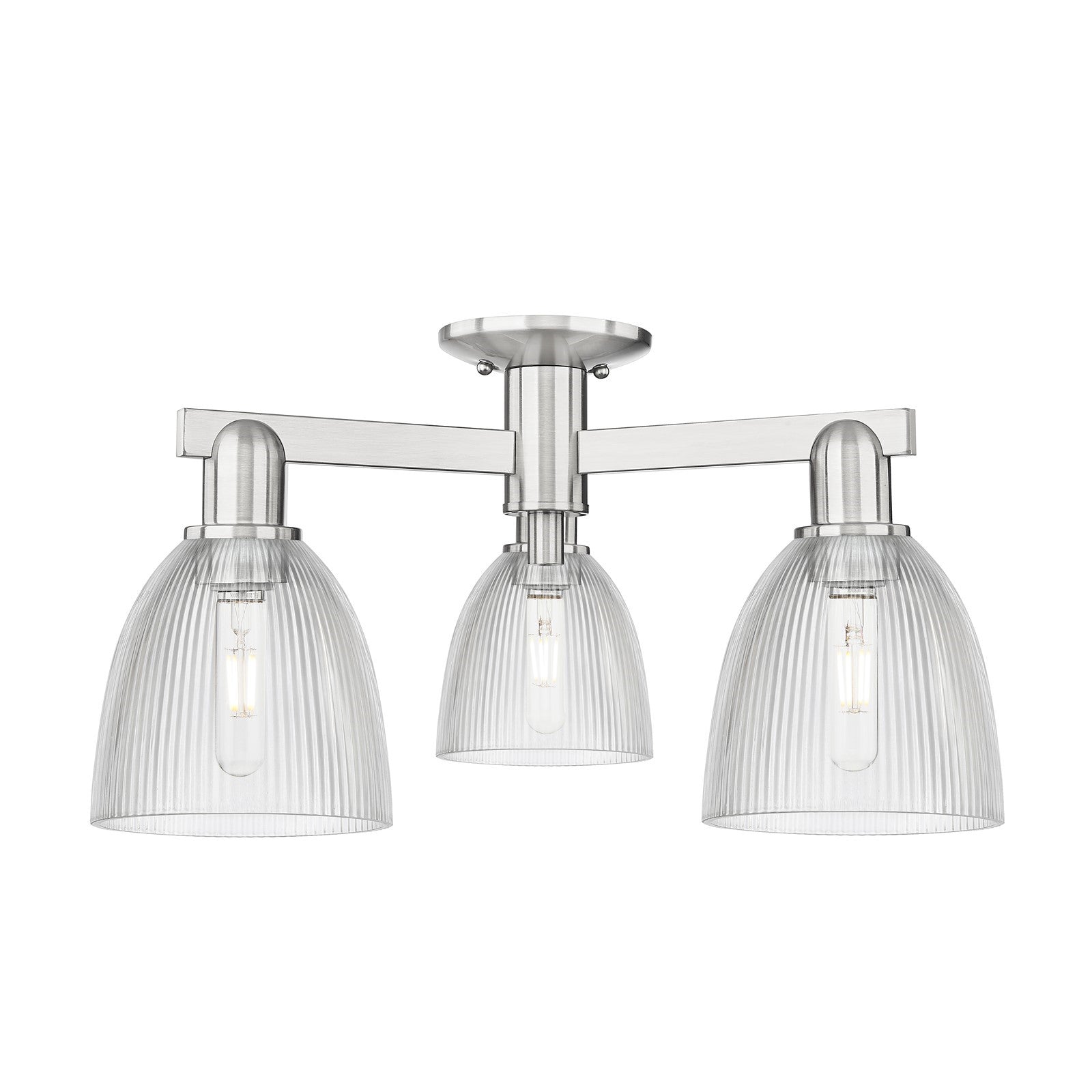 Innovations Castile 24in 3-Light Semi-Flush Mount | Industrial Brushed Satin Nickel Steel and Clear Glass | Damp-Rated Hallway & | Model 716-3F-SN-G382