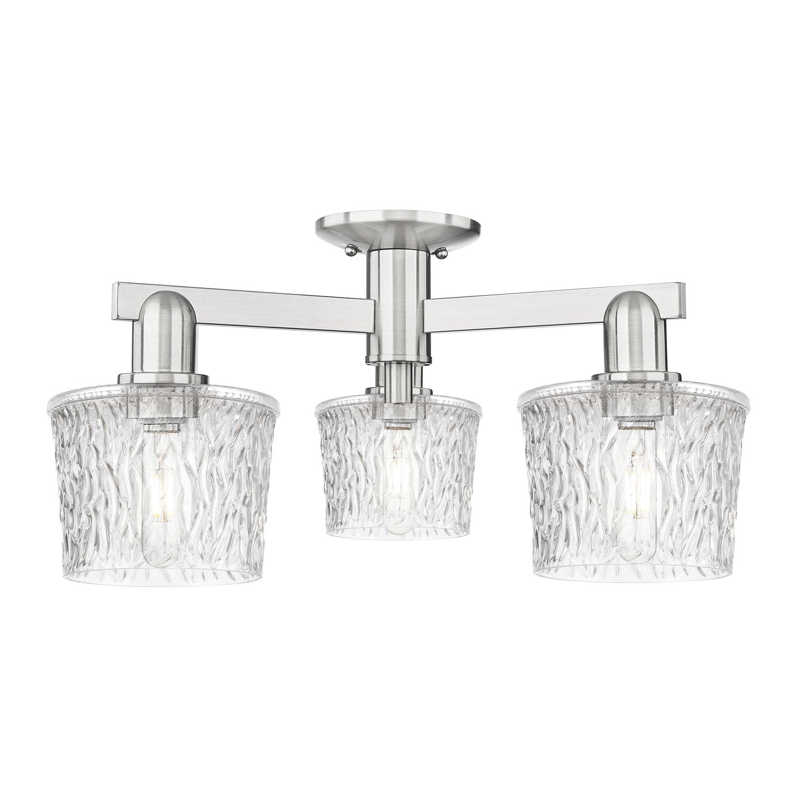 Innovations Niagara 24in 3-Light Semi-Flush | Industrial Brushed Satin Nickel and Clear Glass | Kitchen & Hallway | 24 x 24 x 10.38 | Model 716-3F-SN-G402