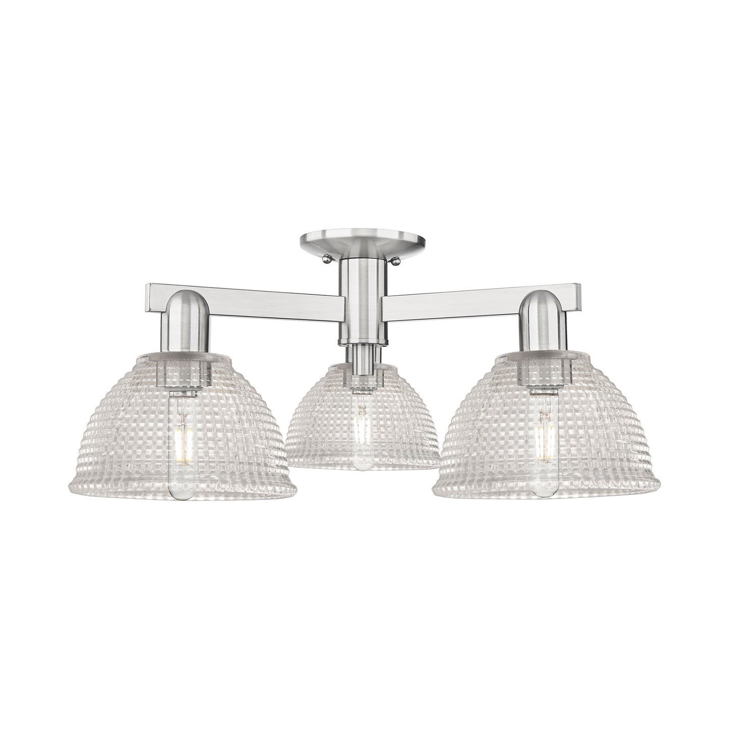 Innovations Arietta 26in 3-Light Semi-Flush Mount | Industrial Brushed Satin Nickel and Clear Glass | Entryway & Hallway | 25.5 x | Model 716-3F-SN-G422