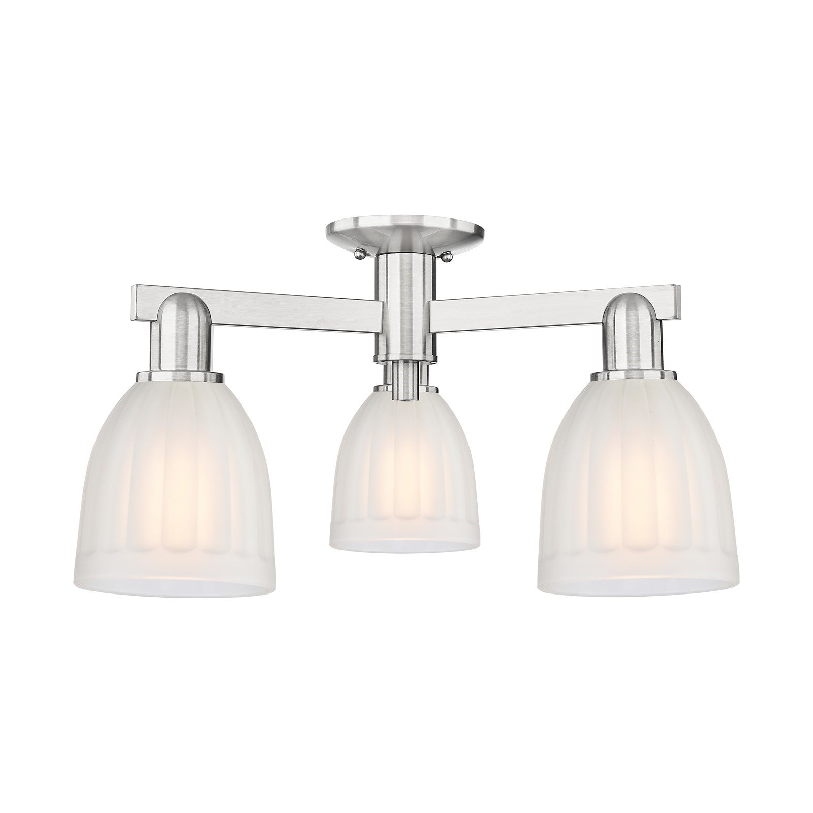 Innovations Brookfield 23in 3-Light Semi-Flush Mount | Industrial Brushed Satin Nickel and White Frosted Ribbed Glass | Living Room | Model 716-3F-SN-G441
