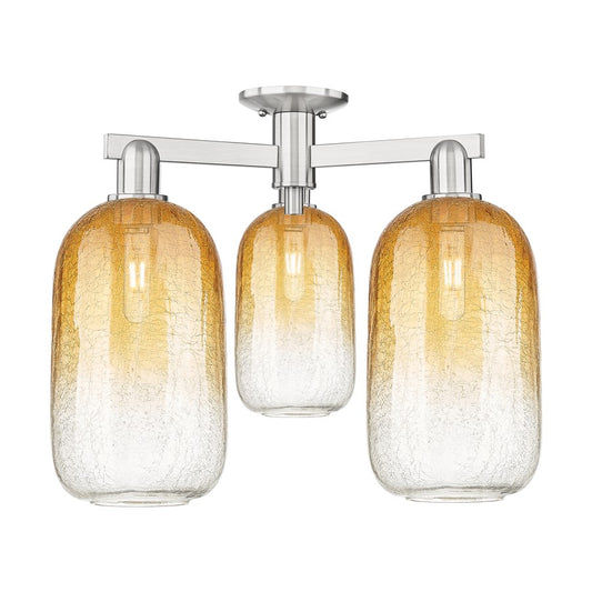 Innovations Brookhaven Cloche 3Lt 25" Semi-Flush, SN/Amber - 716-3F-SN-G482-7AM