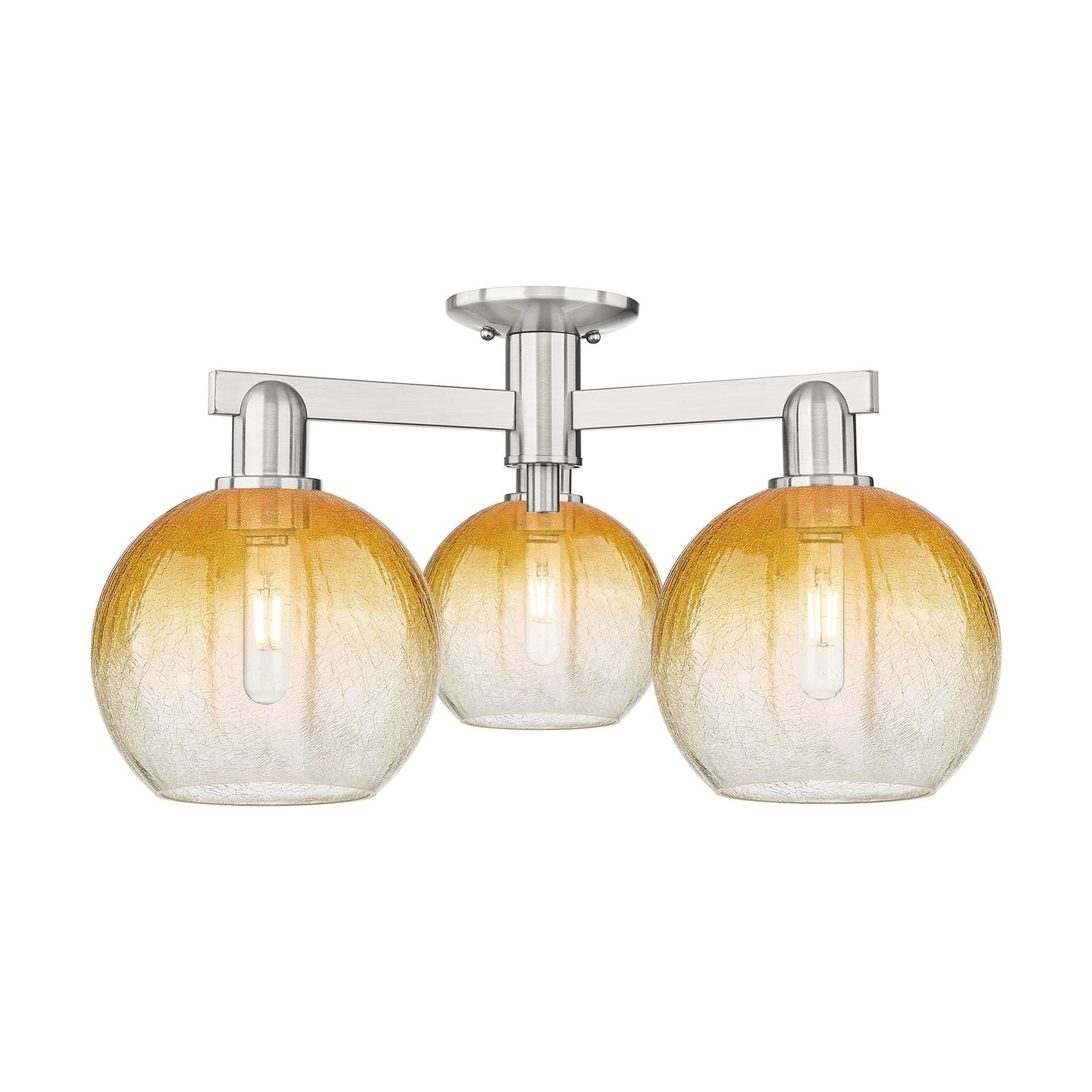 Innovations Brookhaven Globe 25.5in 3-Light Semi-Flush Mount | Industrial Brushed Satin Nickel and Amber Glass | Entryway & | Model 716-3F-SN-G483-8AM