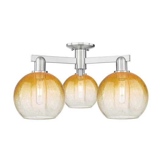 Innovations Brookhaven Globe 25.5in 3-Light Semi-Flush Mount | Industrial Brushed Satin Nickel and Amber Glass | Entryway & | Model 716-3F-SN-G483-8AM