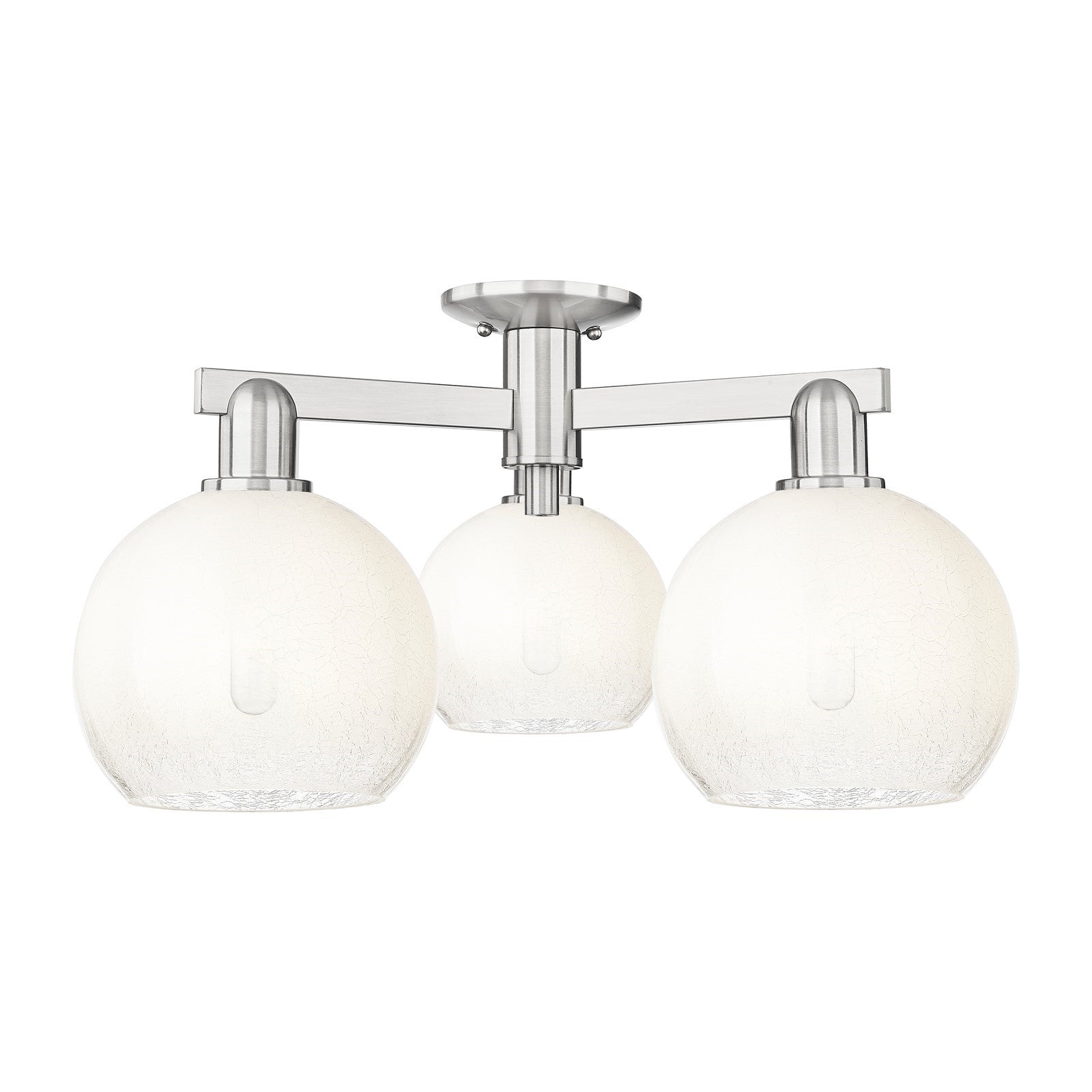 Innovations Brookhaven Globe 26in 3-Light Semi-Flush Mount | Industrial Brushed Satin Nickel and Opal Glass | Living Room & | Model 716-3F-SN-G483-8OP