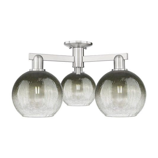 Innovations Brookhaven Globe 25in 3-Light Semi-Flush Mount | Industrial Brushed Satin Nickel and Slate Glass | Living Room & | Model 716-3F-SN-G483-8SL