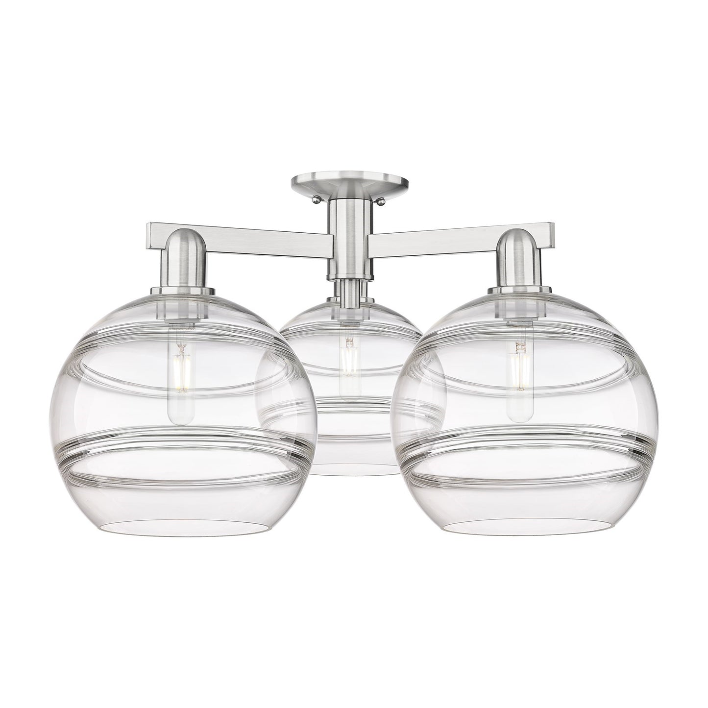 Innovations Rochester 28in 3-Light Semi-Flush Mount | Industrial Brushed Satin Nickel and Clear Glass | Entryway & Hallway | Model 716-3F-SN-G556-10CL