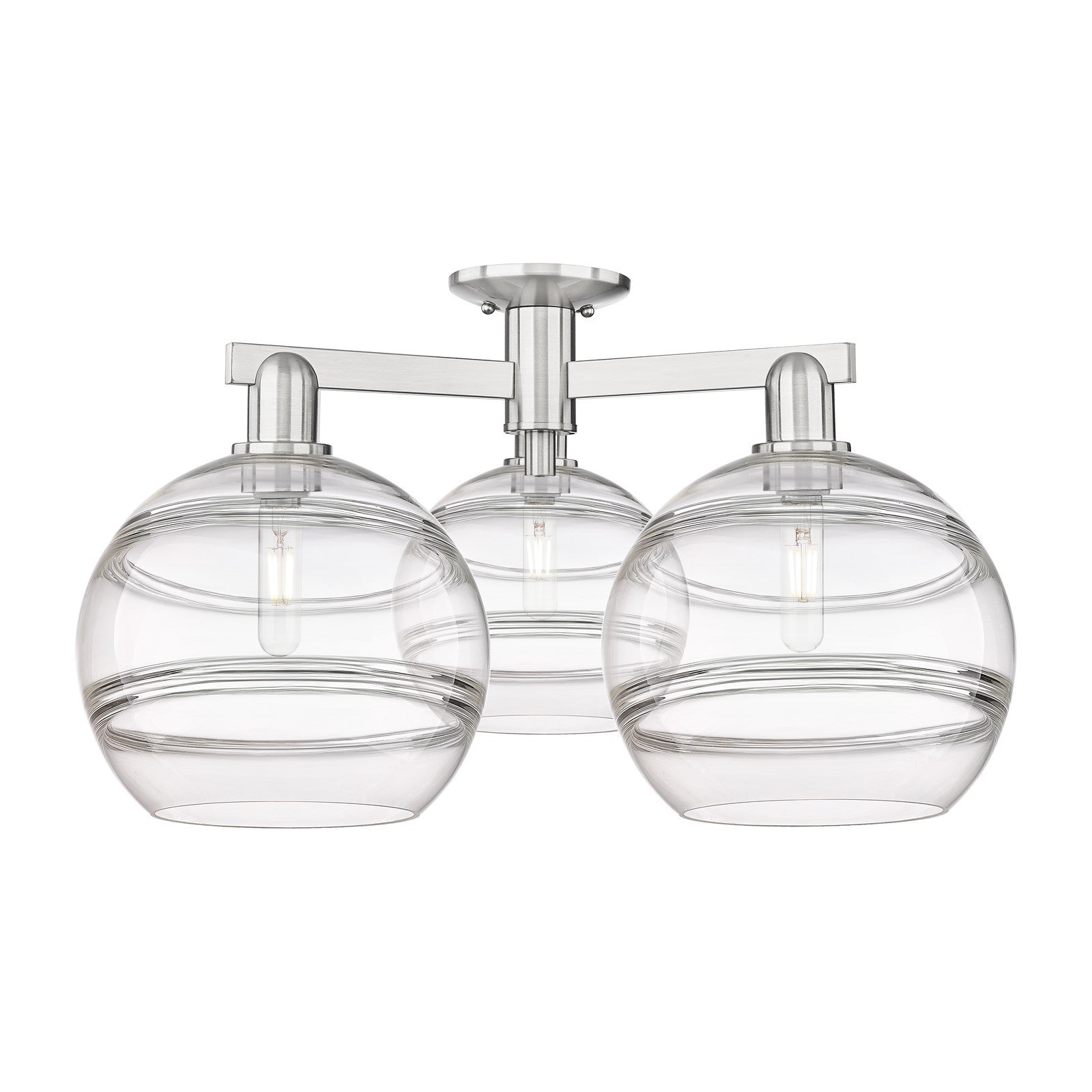 Innovations Rochester 28in 3-Light Semi-Flush Mount | Industrial Brushed Satin Nickel and Clear Glass | Entryway & Hallway | Model 716-3F-SN-G556-10CL