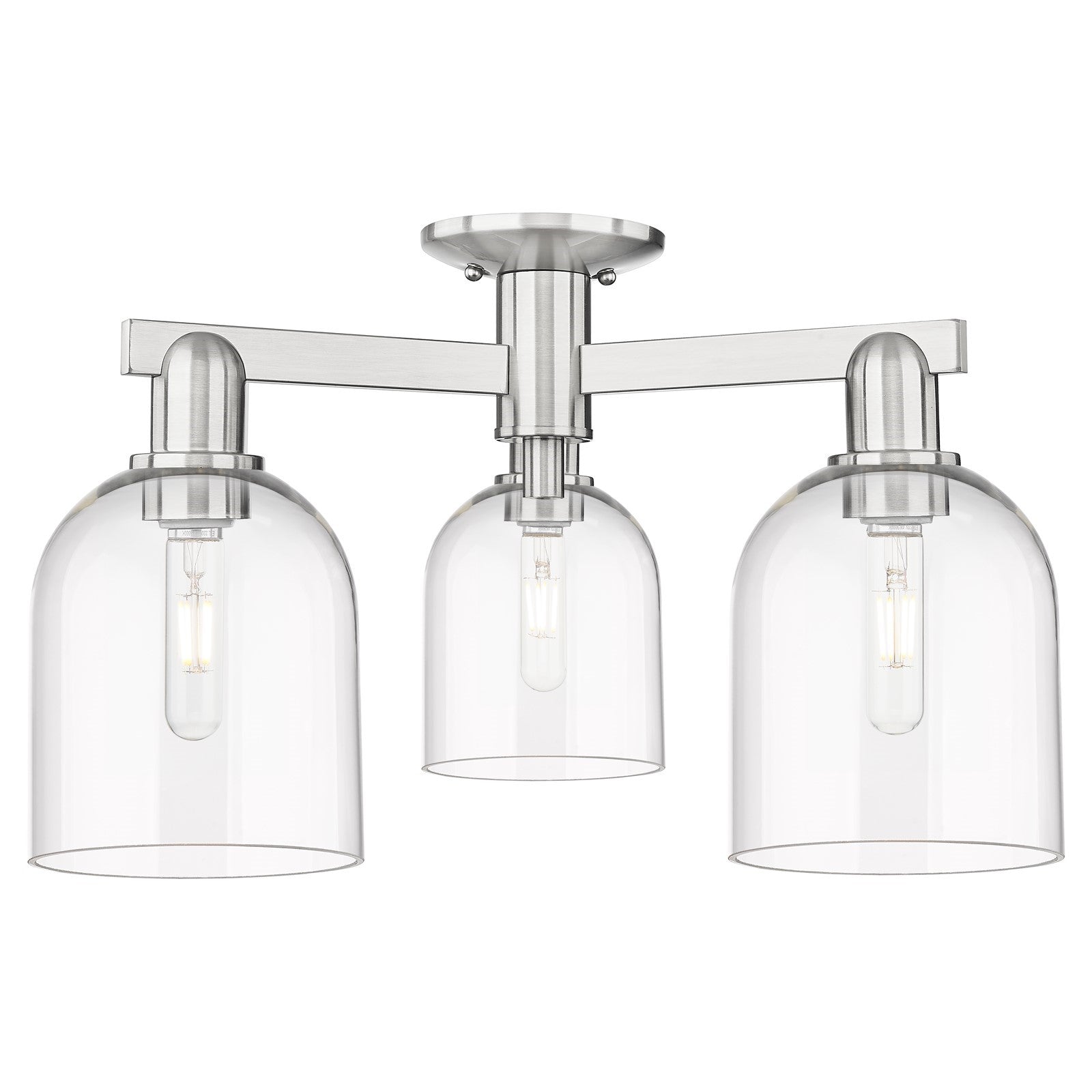 Innovations Bella 23in 3-Light Semi-Flush | Industrial Brushed Satin Nickel and Clear Glass | Living Room & Entryway Damp Rated | Model 716-3F-SN-G558-6CL