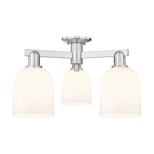 Innovations Bella 23in 3-Light Semi-Flush Mount | Industrial Brushed Satin Nickel and White Glass | Kitchen & Hallway | 23 x | Model 716-3F-SN-G558-6GWH