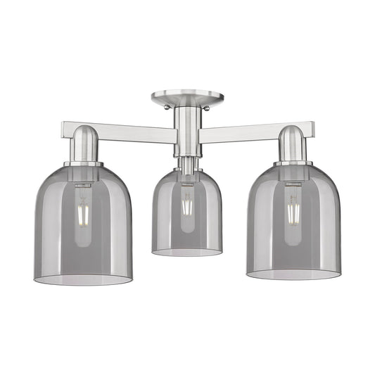 Innovations Bella 23in 3-Light Semi-Flush | Industrial Brushed Satin Nickel and Light Smoke Glass | Living Room & Dining Room | Model 716-3F-SN-G558-6SM