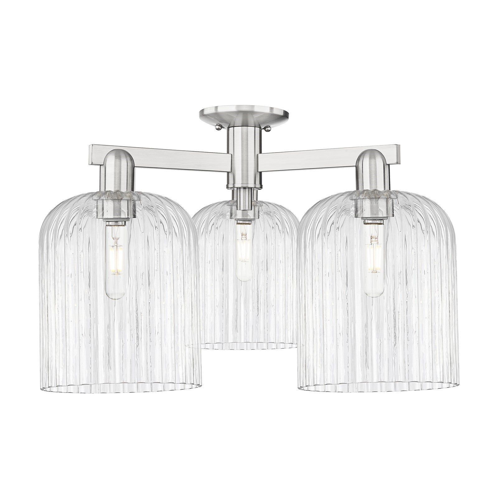 Innovations Bridal Veil 26in 3-Light Semi-Flush Mount | Industrial Brushed Satin Nickel and Clear Ribbed Glass | Entryway & | Model 716-3F-SN-G559-8CL