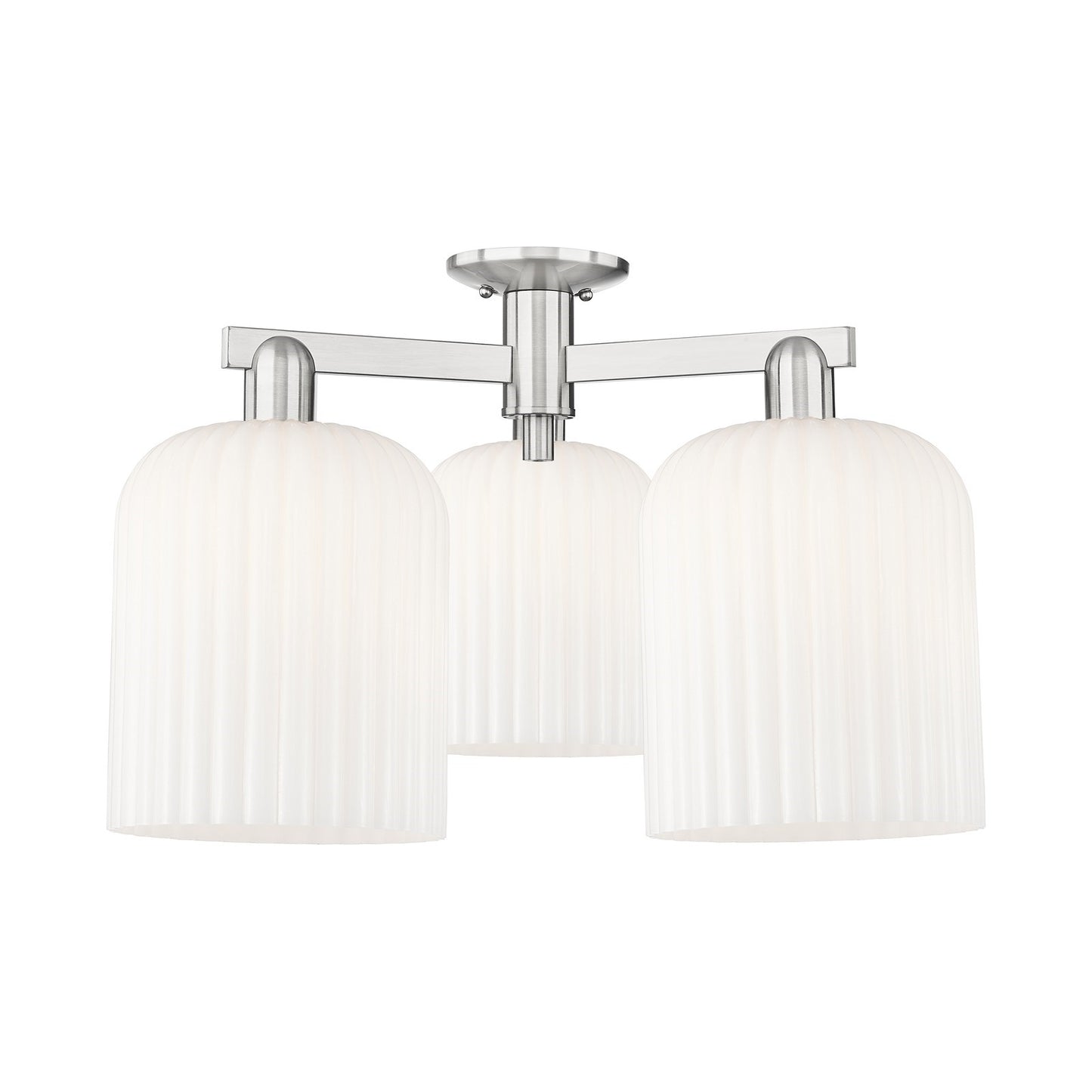 Innovations Bridal Veil 26in 3-Light Semi-Flush Mount | Industrial Brushed Satin Nickel and Gloss White Ribbed Glass | Model 716-3F-SN-G559-8GWH