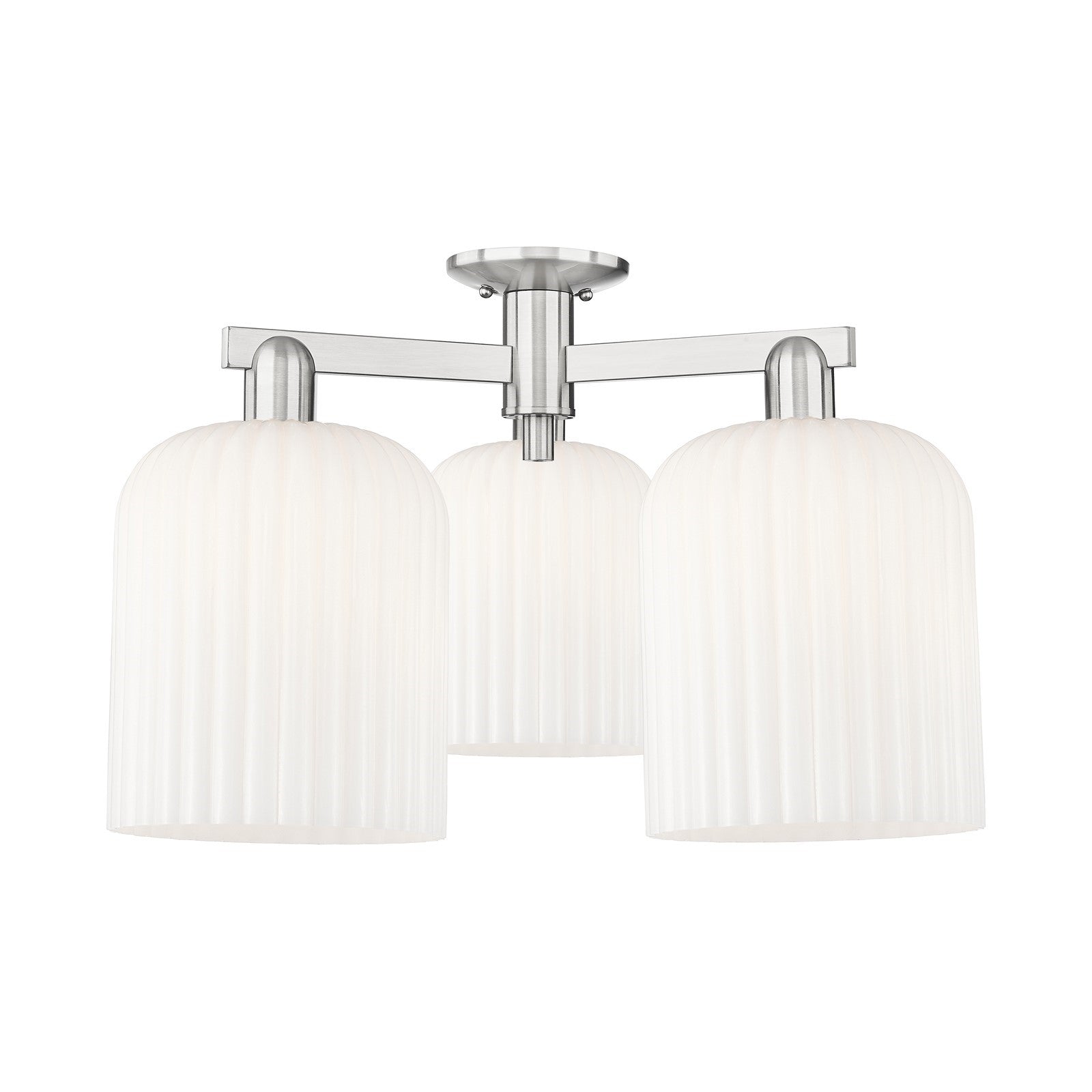 Innovations Bridal Veil 26in 3-Light Semi-Flush Mount | Industrial Brushed Satin Nickel and Gloss White Ribbed Glass | Model 716-3F-SN-G559-8GWH