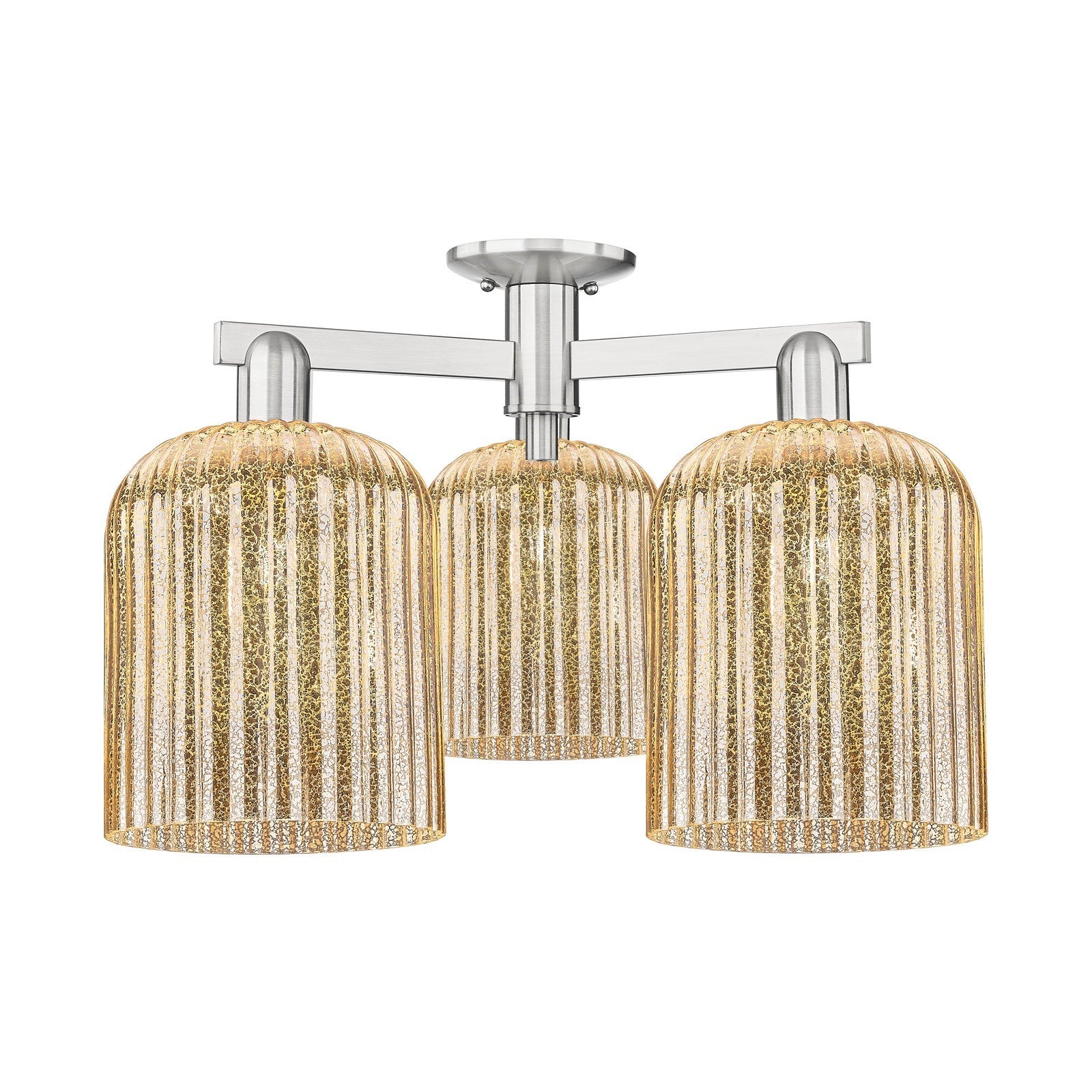 Innovations Bridal Veil 26in 3-Light Semi-Flush Mount | Industrial Brushed Satin Nickel and Mercury Ribbed Glass | Entryway & | Model 716-3F-SN-G559-8ME