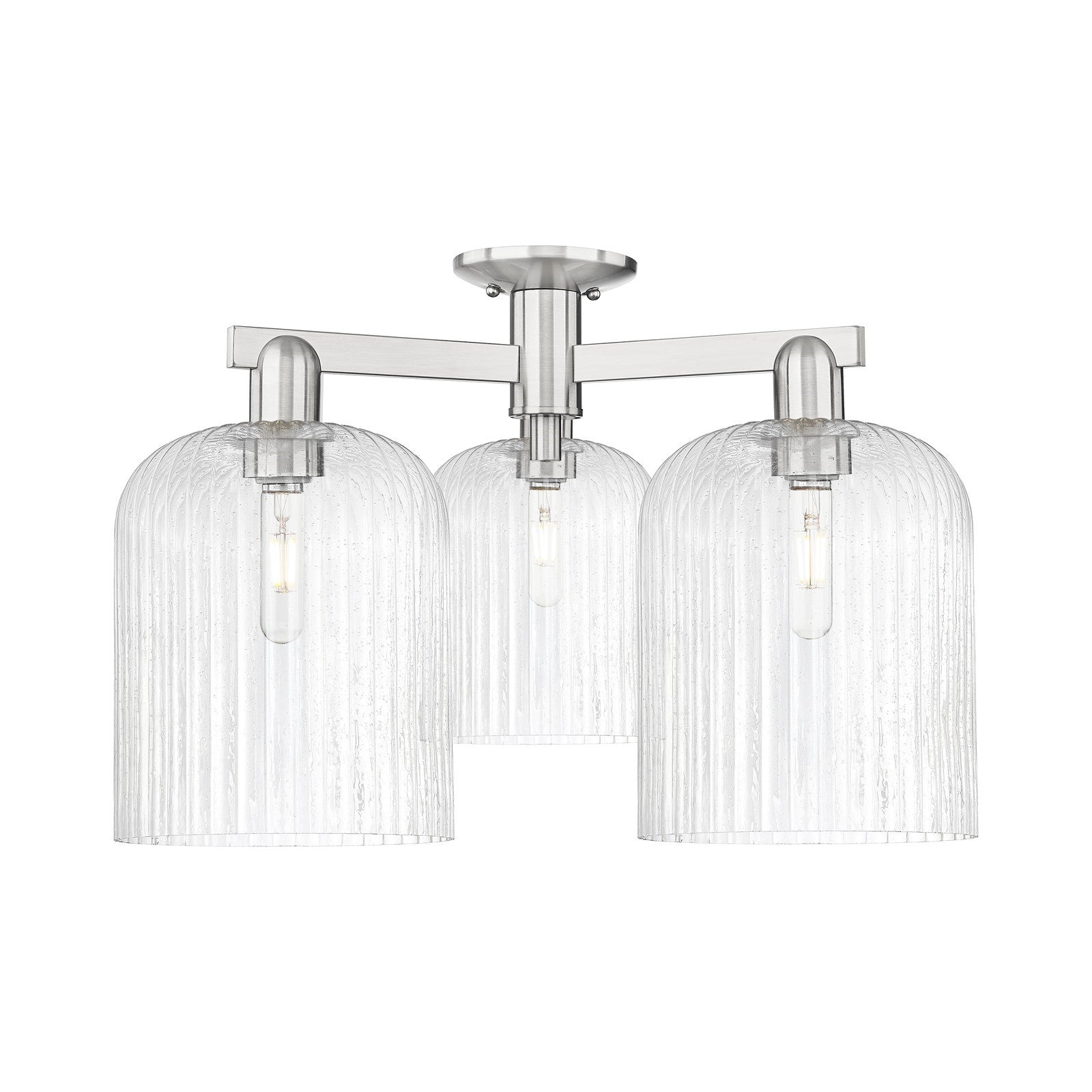Innovations Bridal Veil 26in 3-Light Semi-Flush Mount | Industrial Brushed Satin Nickel and Seedy Glass | Living Room & | Model 716-3F-SN-G559-8SDY