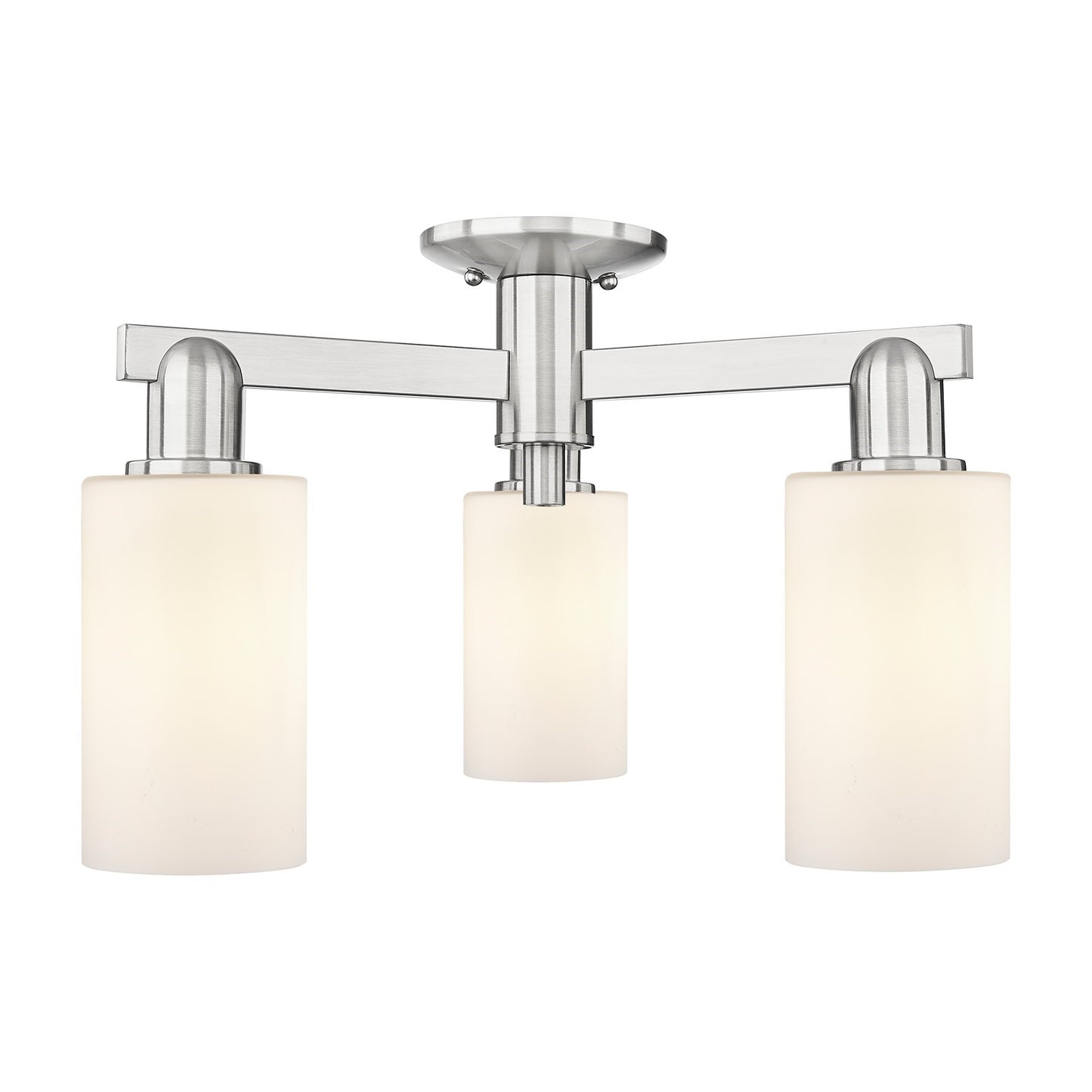 Innovations Clymer 21in 3-Light Semi-Flush Mount | Industrial Brushed Satin Nickel and Matte White Glass | Kitchen & Hallway | Model 716-3F-SN-G801