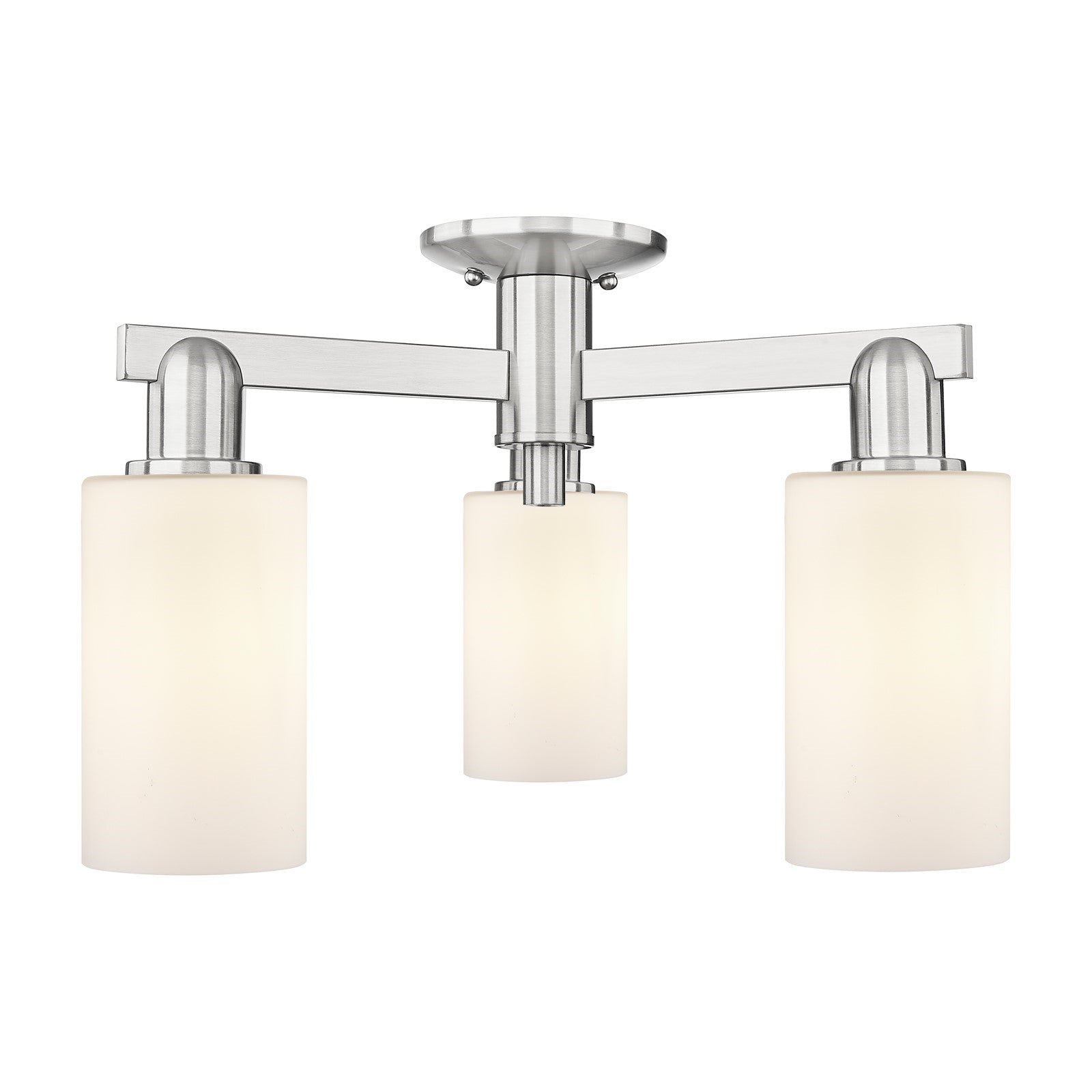 Innovations Clymer 21in 3-Light Semi-Flush Mount | Industrial Brushed Satin Nickel and Matte White Glass | Kitchen & Hallway | Model 716-3F-SN-G801