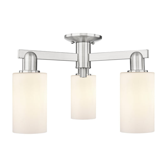 Innovations Clymer 21in 3-Light Semi-Flush Mount | Industrial Brushed Satin Nickel and Matte White Glass | Kitchen & Hallway | Model 716-3F-SN-G801
