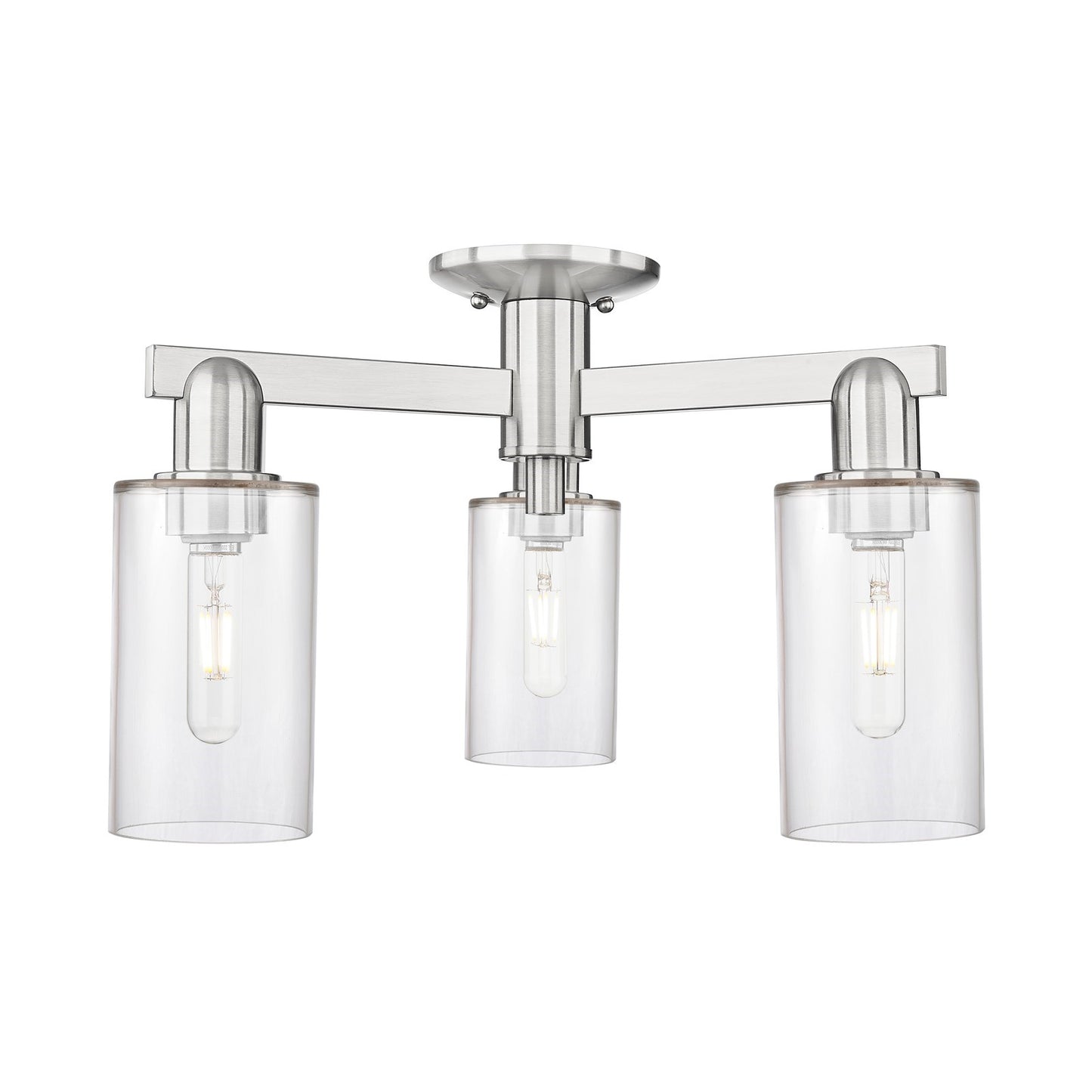 Innovations Clymer 21in 3-Light Semi-Flush Mount | Industrial Brushed Satin Nickel Steel and Clear Glass | Living Room & Hallway | Model 716-3F-SN-G802