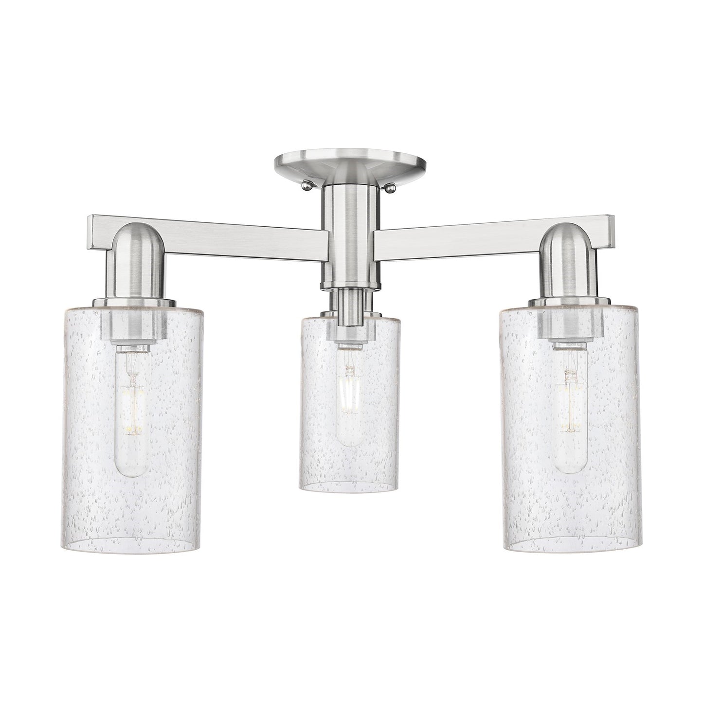 Innovations Clymer 21in 3-Light Semi-Flush Mount | Industrial Brushed Satin Nickel Steel and Seedy Glass | Entryway & Hallway | Model 716-3F-SN-G804