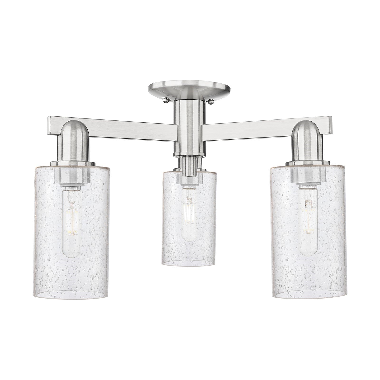 Innovations Clymer 21in 3-Light Semi-Flush Mount | Industrial Brushed Satin Nickel Steel and Seedy Glass | Entryway & Hallway | Model 716-3F-SN-G804