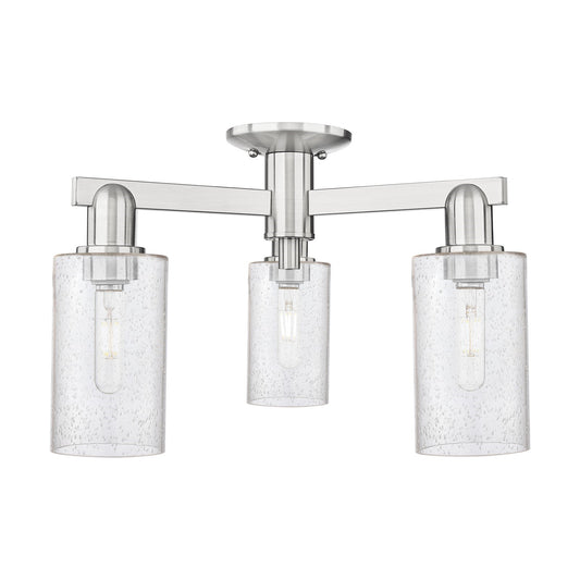 Innovations Clymer 21in 3-Light Semi-Flush Mount | Industrial Brushed Satin Nickel Steel and Seedy Glass | Entryway & Hallway | Model 716-3F-SN-G804