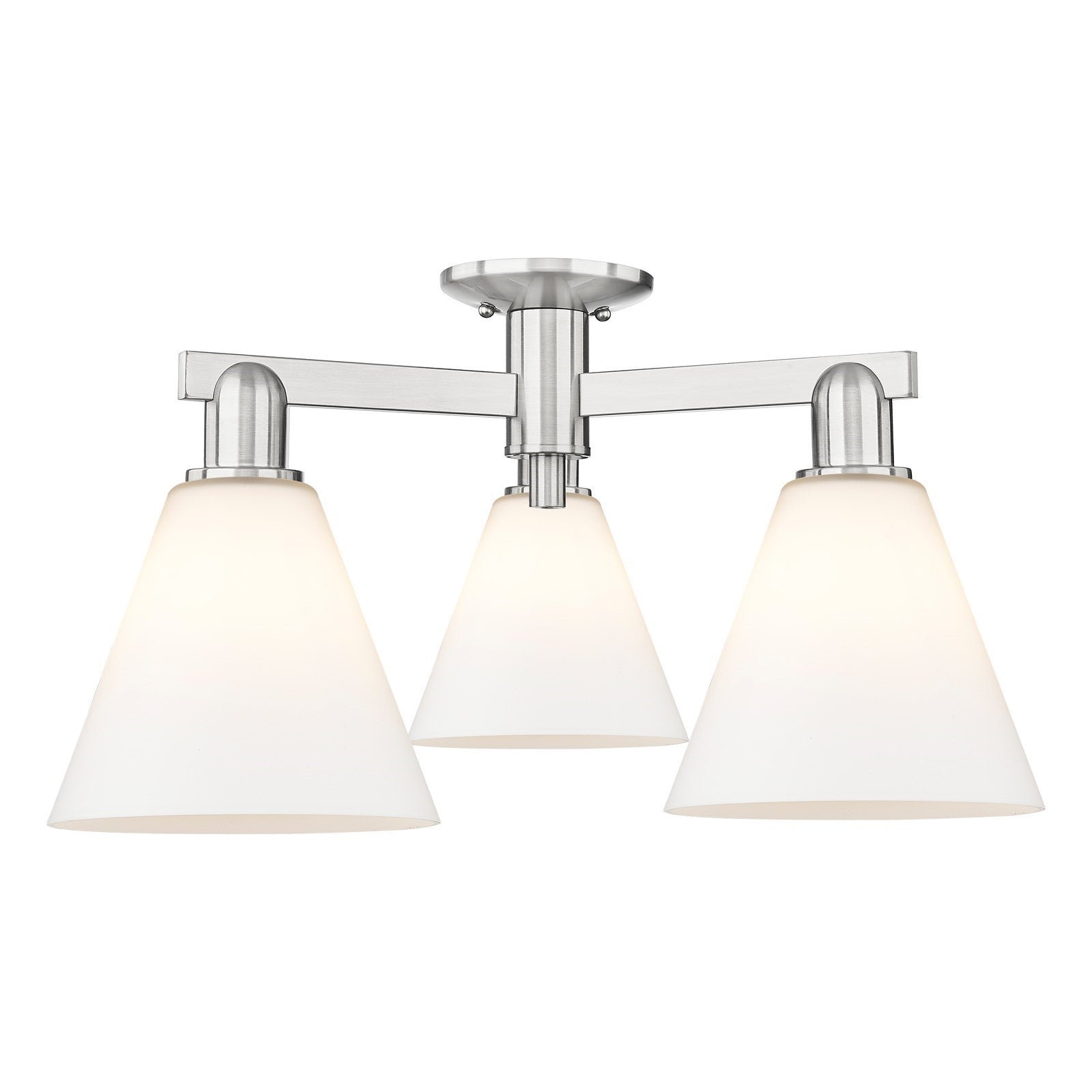 Innovations Berkshire Glass 26in 3-Light Semi-Flush Mount | Industrial Brushed Satin Nickel and Matte White Glass | Kitchen & | Model 716-3F-SN-GBC-81