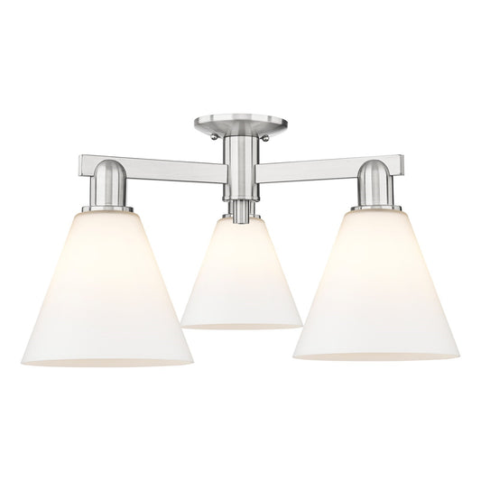 Innovations Berkshire Glass 26in 3-Light Semi-Flush Mount | Industrial Brushed Satin Nickel and Matte White Glass | Kitchen & | Model 716-3F-SN-GBC-81