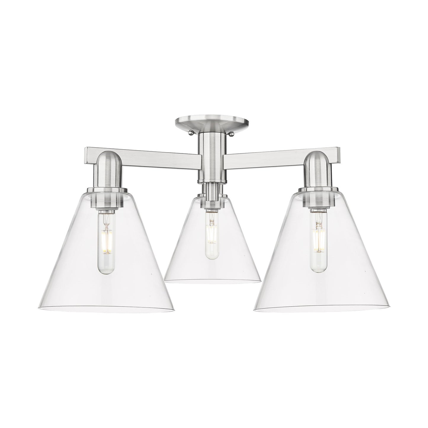 Innovations Berkshire Glass 26in 3-Light Semi-Flush Mount | Industrial Brushed Satin Nickel Steel and Clear Glass | Entryway & | Model 716-3F-SN-GBC-82