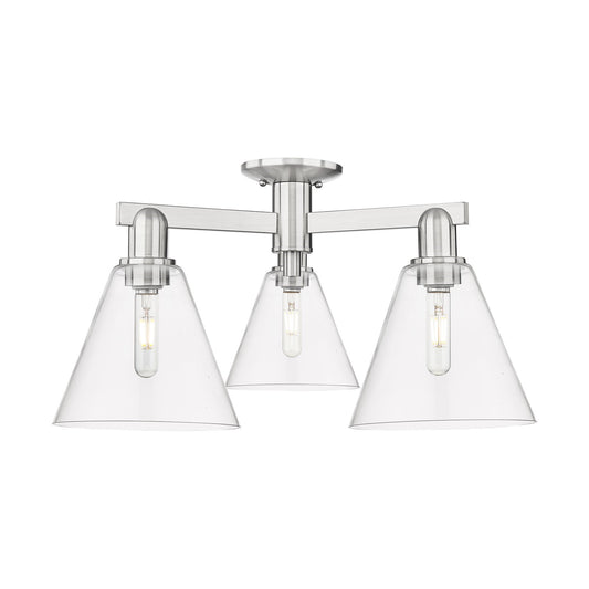 Innovations Berkshire Glass 26in 3-Light Semi-Flush Mount | Industrial Brushed Satin Nickel Steel and Clear Glass | Entryway & | Model 716-3F-SN-GBC-82