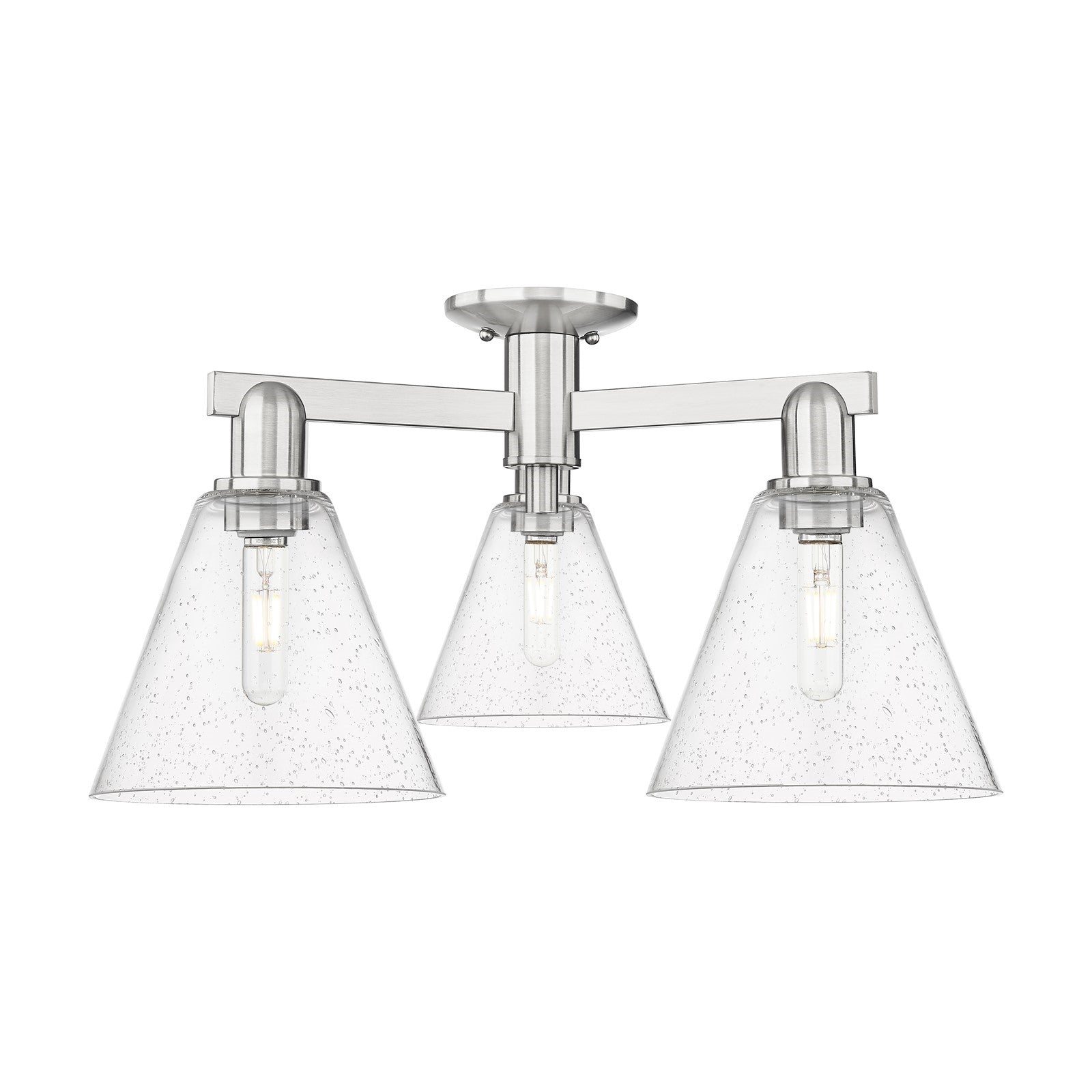 Innovations Berkshire Glass 26in 3-Light Semi-Flush Mount | Industrial Brushed Satin Nickel Steel and Seedy Glass | Entryway & | Model 716-3F-SN-GBC-84