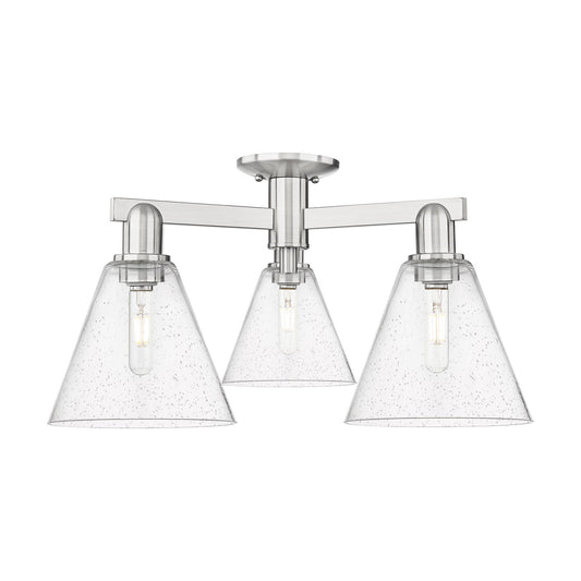 Innovations Berkshire Glass 26in 3-Light Semi-Flush Mount | Industrial Brushed Satin Nickel Steel and Seedy Glass | Entryway & | Model 716-3F-SN-GBC-84