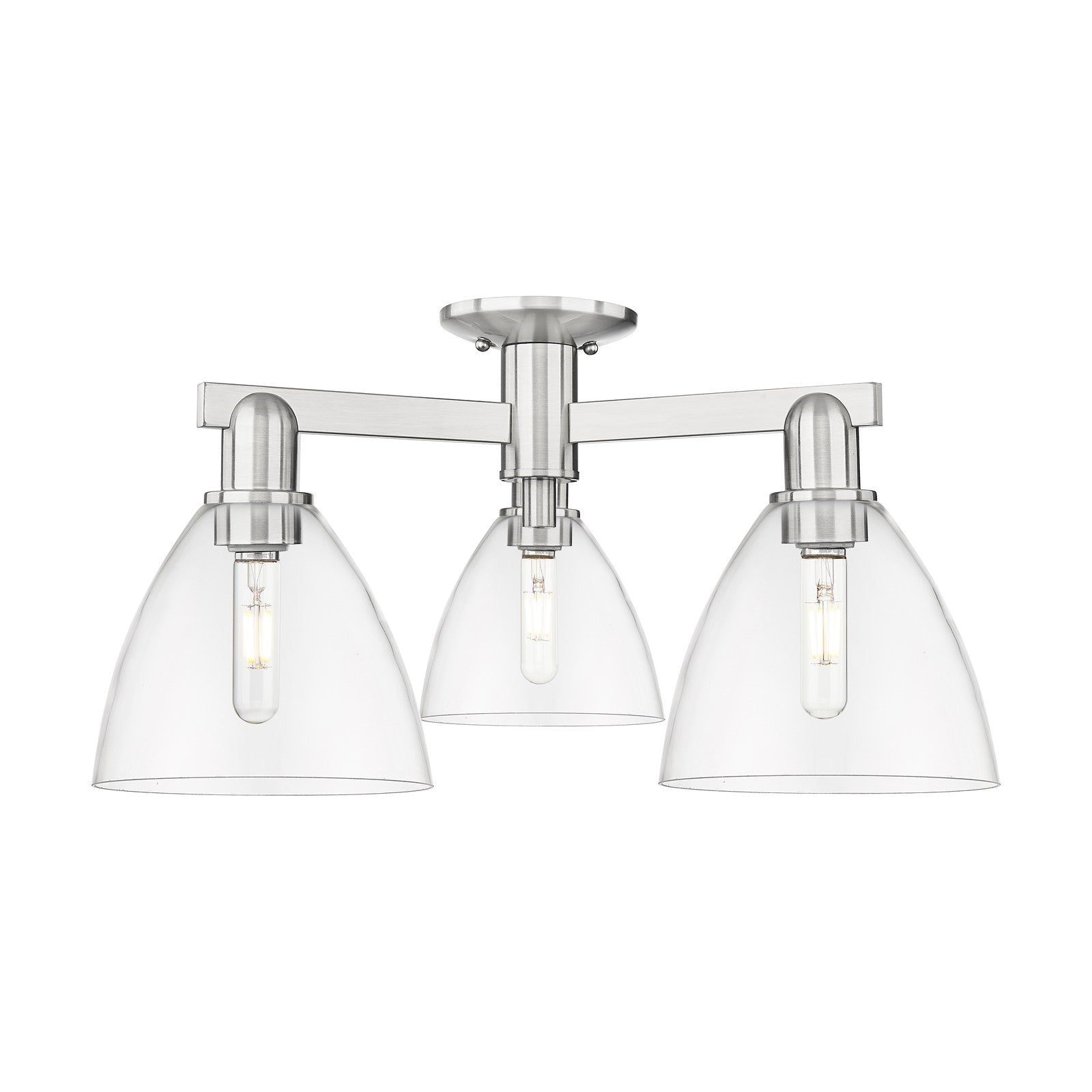 Innovations Bristol 25in 3-Light Semi-Flush Mount | Industrial Brushed Satin Nickel Steel and Clear Glass | Entryway & Hallway | Model 716-3F-SN-GBD-752