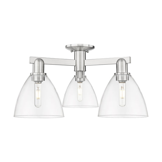 Innovations Bristol 25in 3-Light Semi-Flush Mount | Industrial Brushed Satin Nickel Steel and Clear Glass | Entryway & Hallway | Model 716-3F-SN-GBD-752