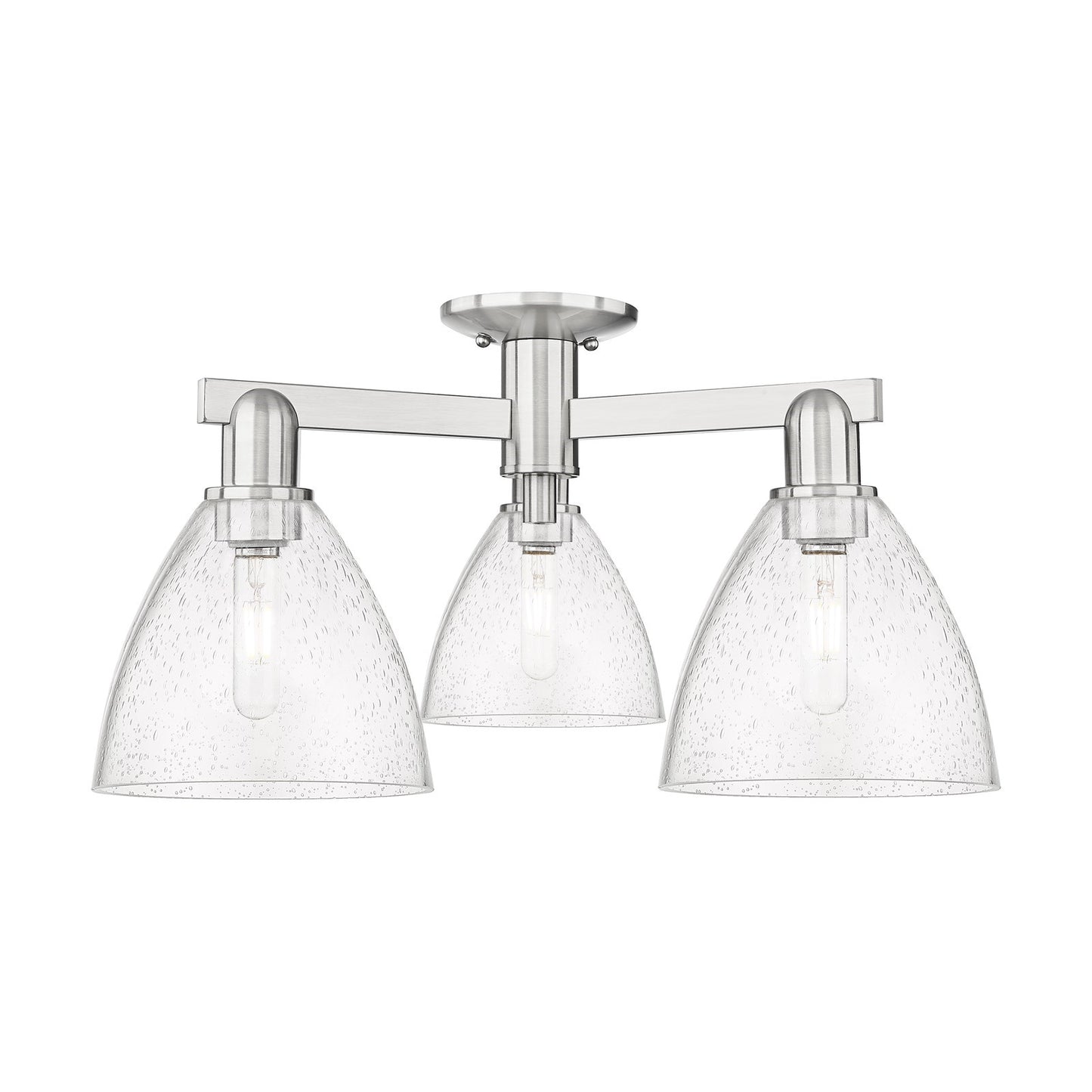 Innovations Bristol 25in 3-Light Semi-Flush Mount | Industrial Brushed Satin Nickel Steel and Seedy Glass | Entryway & Covered | Model 716-3F-SN-GBD-754