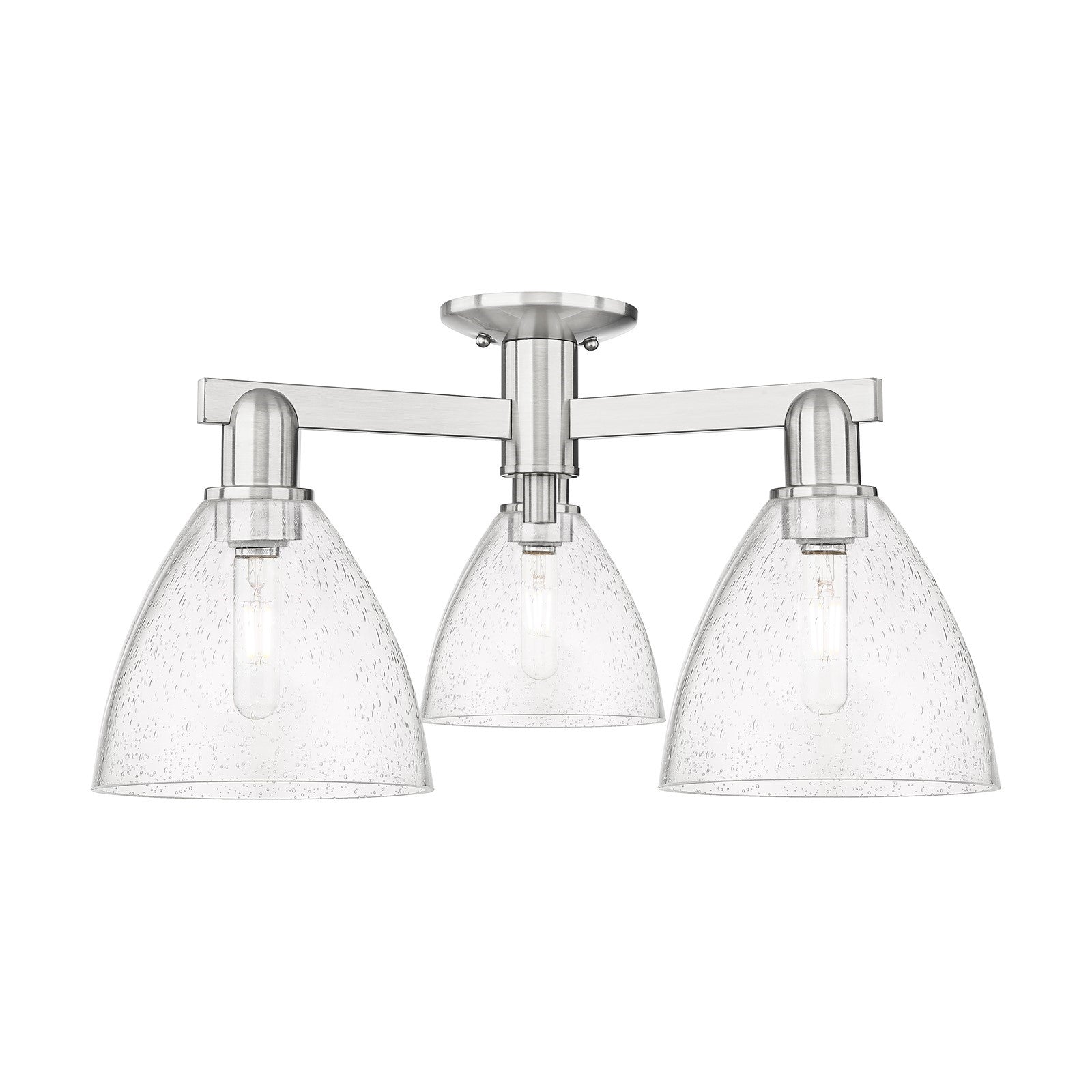 Innovations Bristol 25in 3-Light Semi-Flush Mount | Industrial Brushed Satin Nickel Steel and Seedy Glass | Entryway & Covered | Model 716-3F-SN-GBD-754
