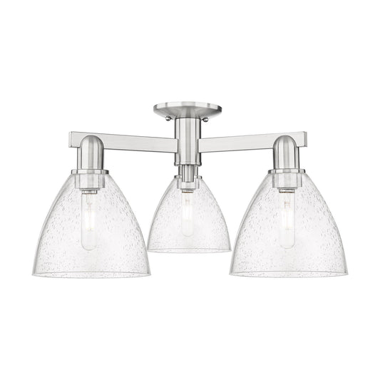 Innovations Bristol 25in 3-Light Semi-Flush Mount | Industrial Brushed Satin Nickel Steel and Seedy Glass | Entryway & Covered | Model 716-3F-SN-GBD-754