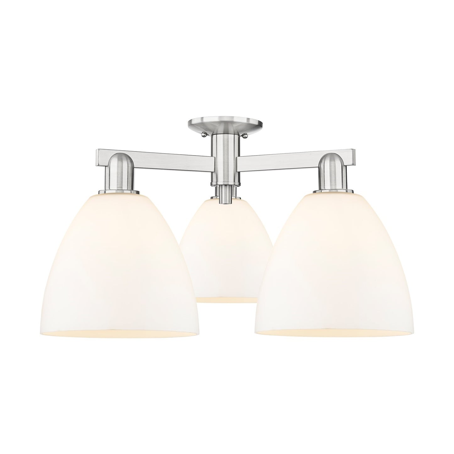Innovations Bristol 27in 3-Light Semi-Flush Mount | Industrial Brushed Satin Nickel and Matte White Glass | Living Room & Hallway | Model 716-3F-SN-GBD-91