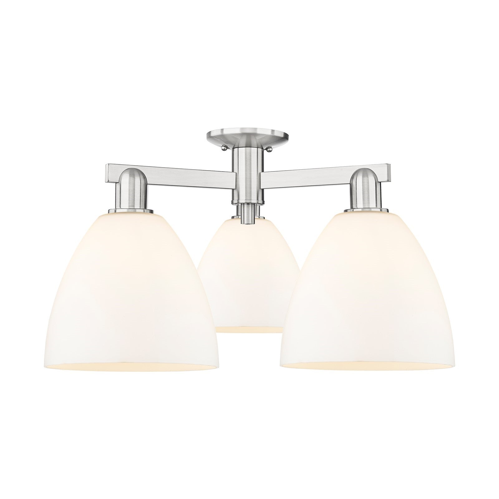 Innovations Bristol 27in 3-Light Semi-Flush Mount | Industrial Brushed Satin Nickel and Matte White Glass | Living Room & Hallway | Model 716-3F-SN-GBD-91
