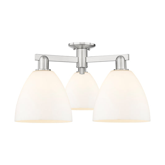 Innovations Bristol 27in 3-Light Semi-Flush Mount | Industrial Brushed Satin Nickel and Matte White Glass | Living Room & Hallway | Model 716-3F-SN-GBD-91